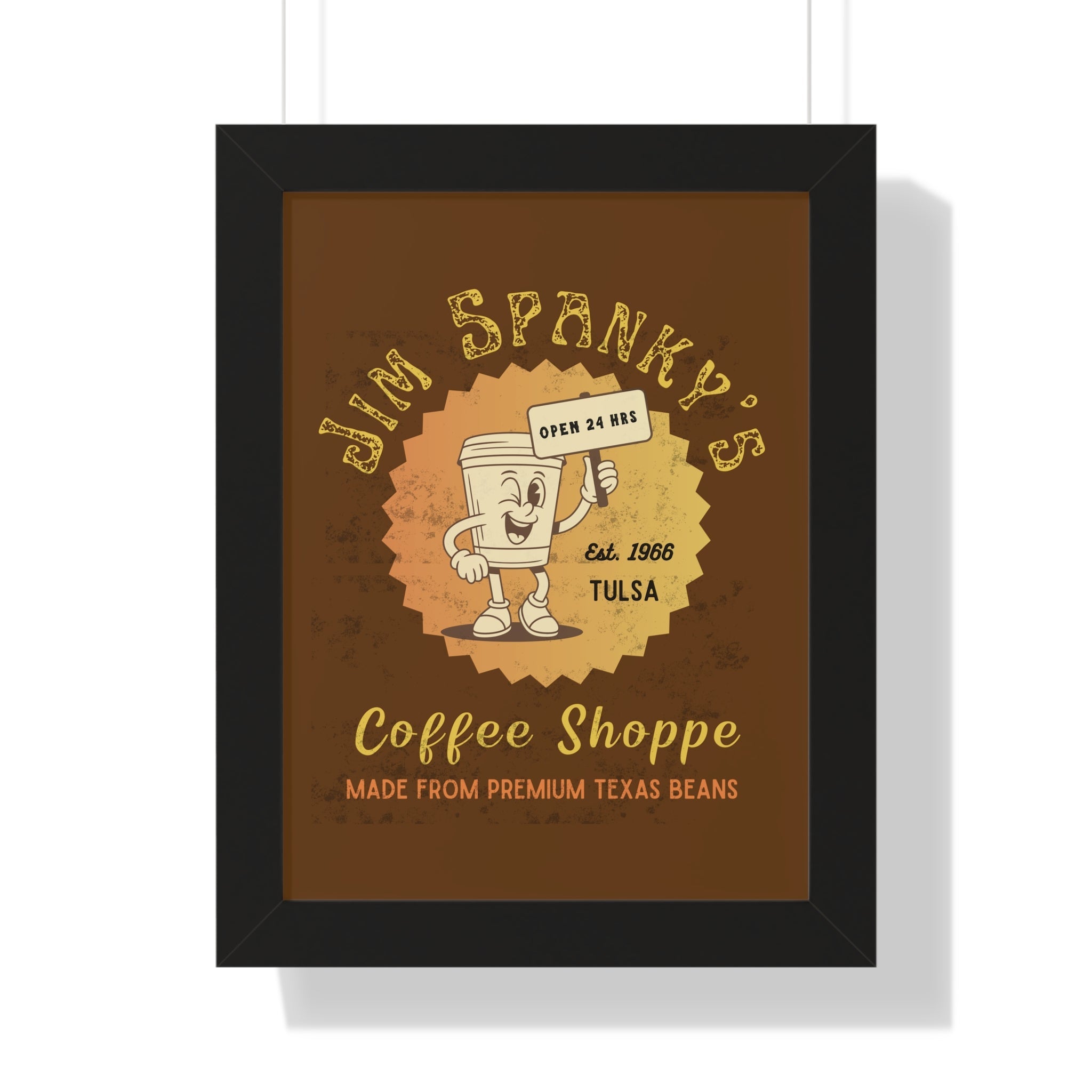 Vintage Coffee Shop Poster Framed, Wall Art 1966: Jim Spanky's Coffee Shoppe - Guilty Kick Apparel