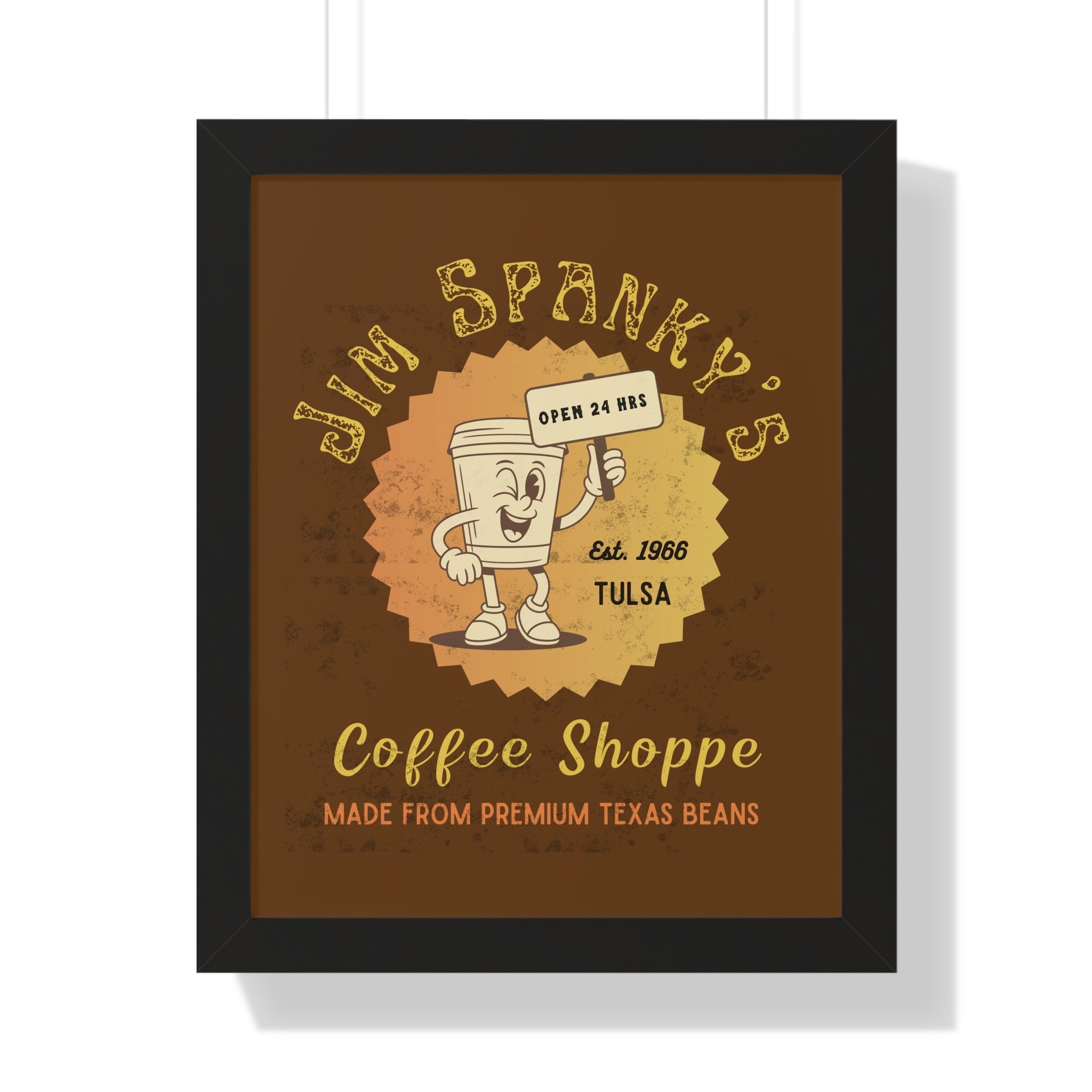 Vintage Coffee Shop Poster Framed, Wall Art 1966: Jim Spanky's Coffee Shoppe - Guilty Kick Apparel