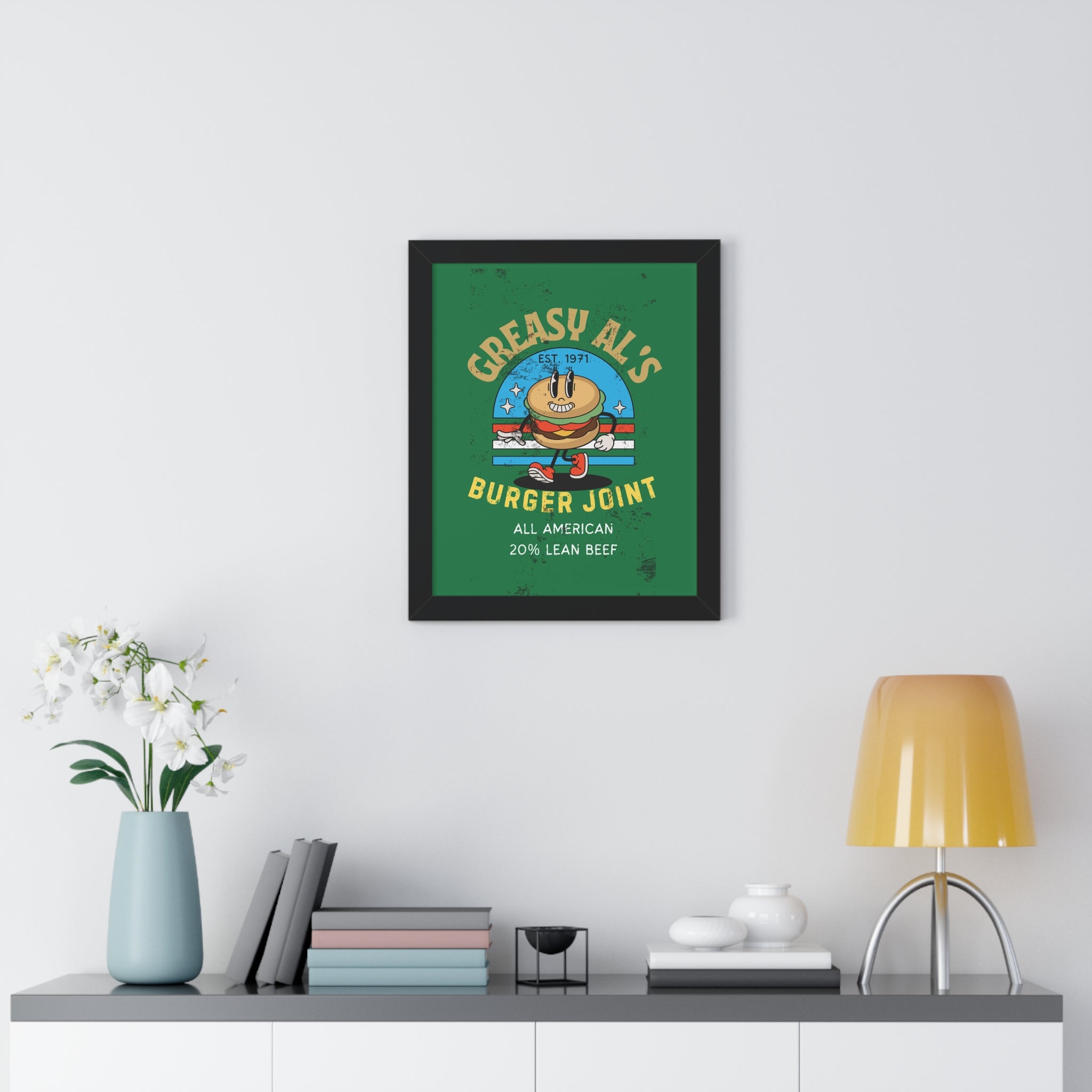 Vintage Greasy Al's Burger Joint Framed Poster, 1971 - Guilty Kick Apparel