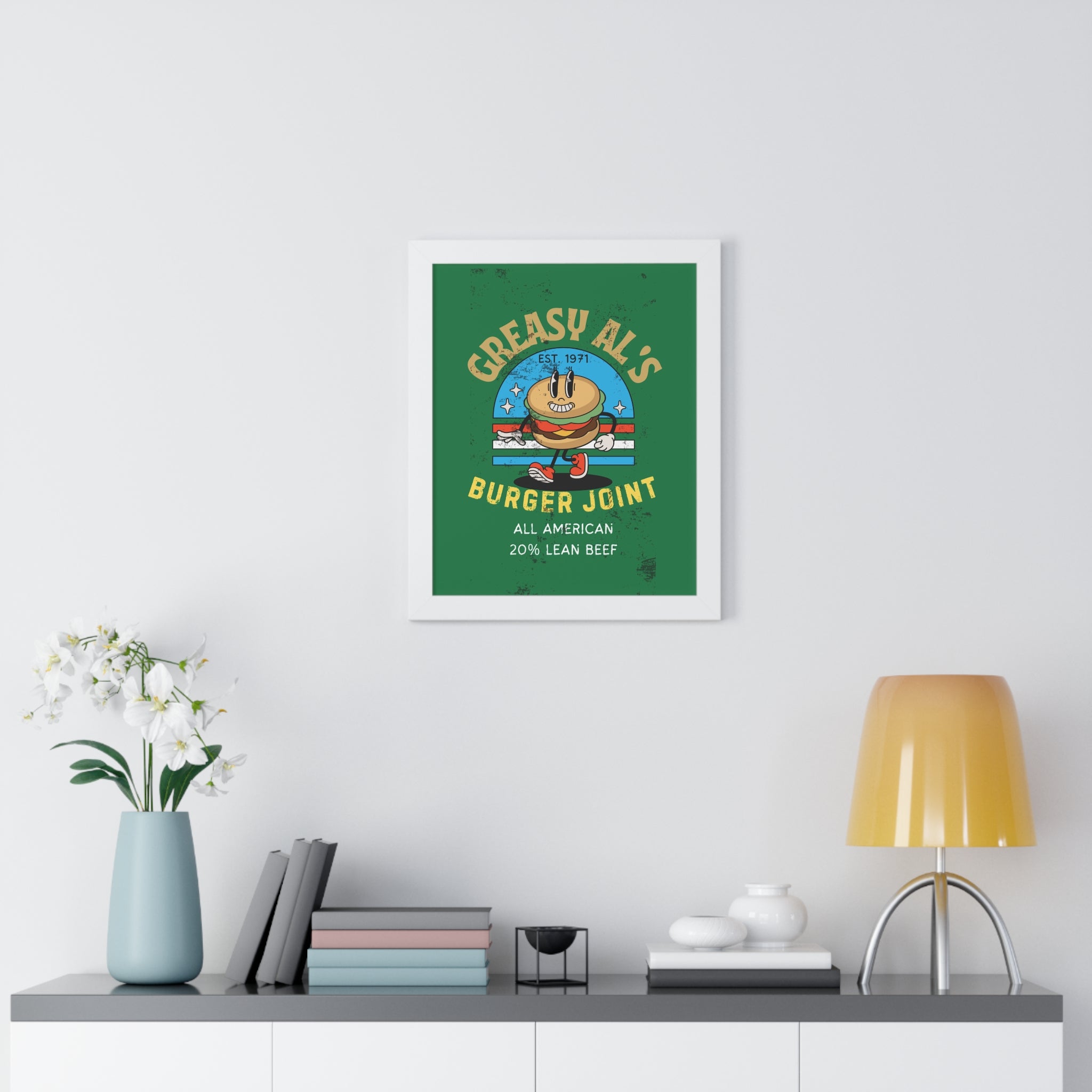 Vintage Greasy Al's Burger Joint Framed Poster, 1971 - Guilty Kick Apparel