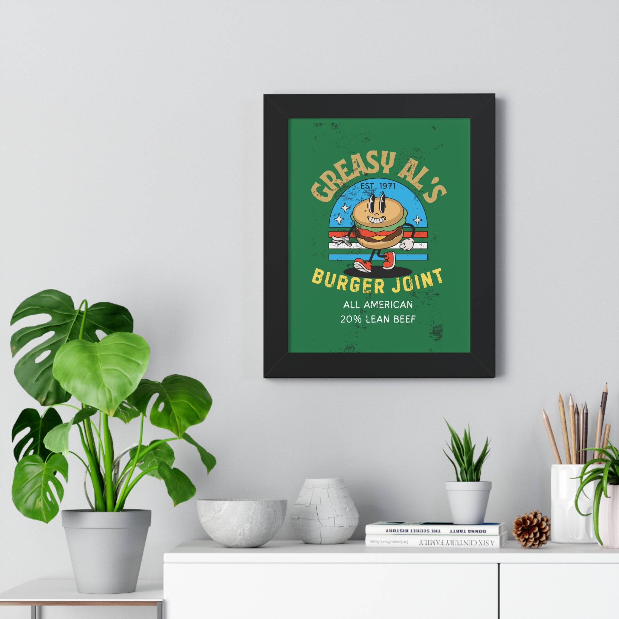 Vintage Greasy Al's Burger Joint Framed Poster, 1971 - Guilty Kick Apparel