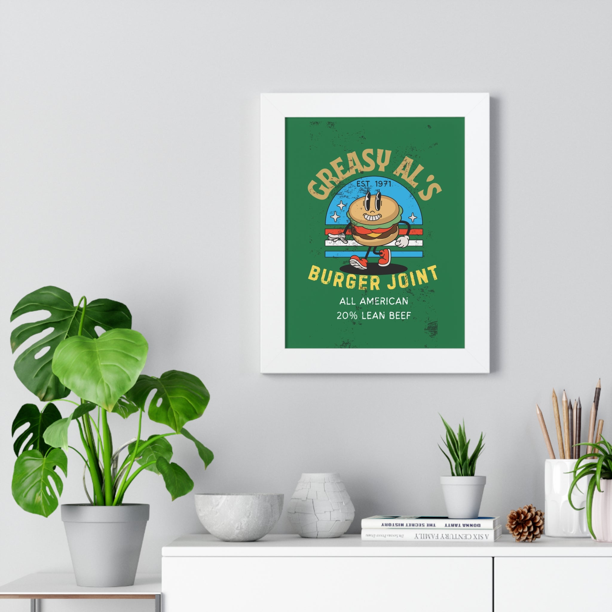 Vintage Greasy Al's Burger Joint Framed Poster, 1971 - Guilty Kick Apparel