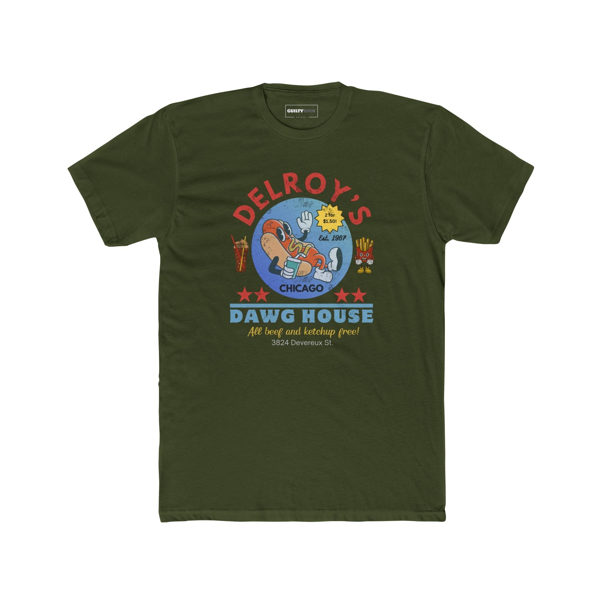 Vintage Hot Dog Restaurant Unisex Tee - Delroy's Dawg House, Chicago 1967 - Guilty Kick Apparel