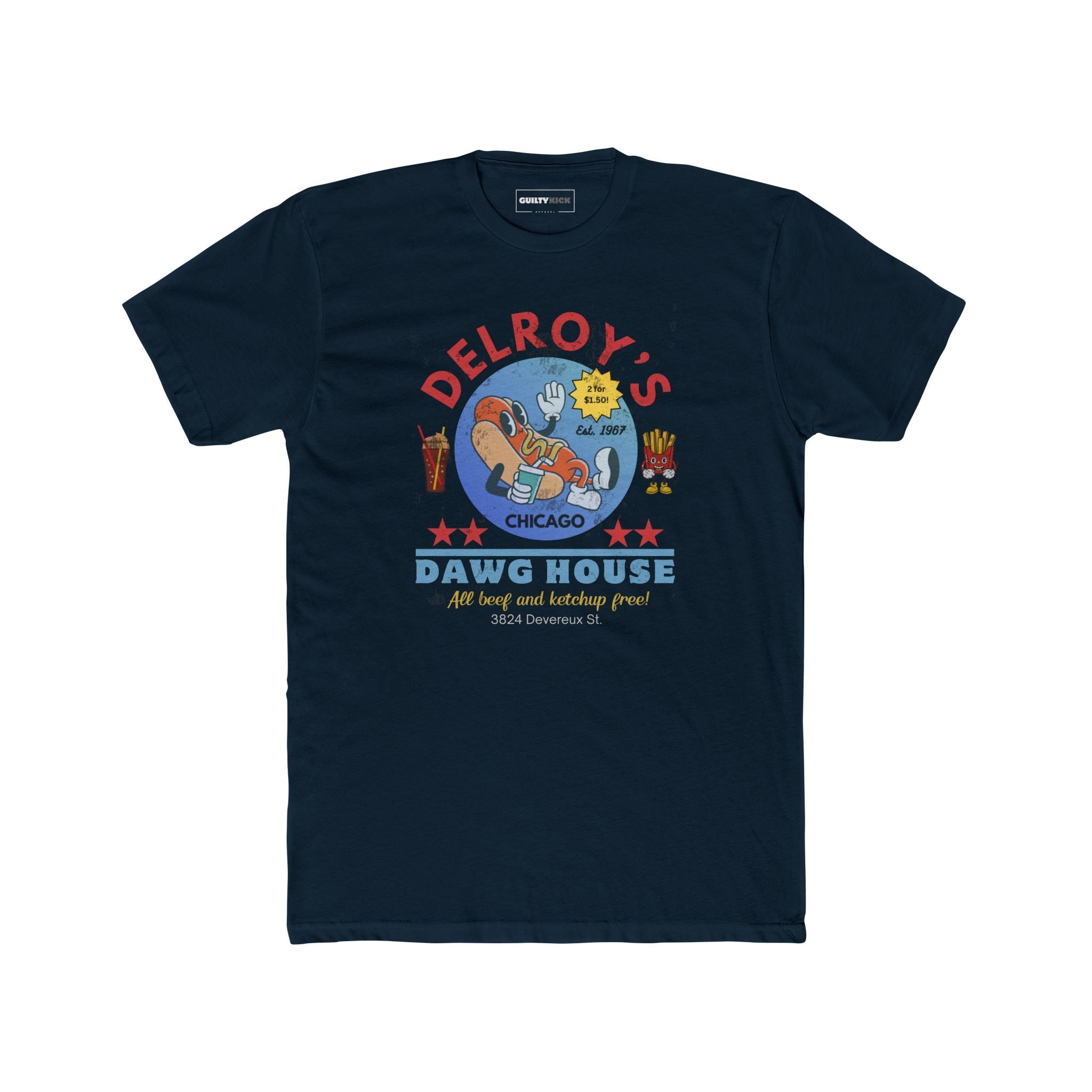 Vintage Hot Dog Restaurant Unisex Tee - Delroy's Dawg House, Chicago 1967 - Guilty Kick Apparel