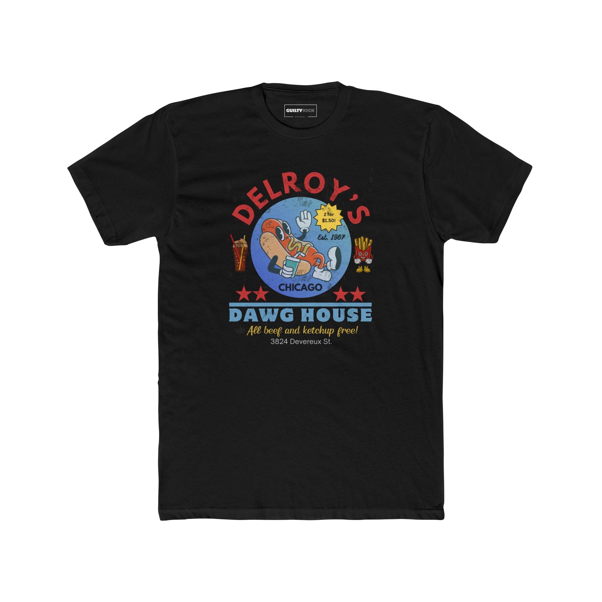 Vintage Hot Dog Restaurant Unisex Tee - Delroy's Dawg House, Chicago 1967 - Guilty Kick Apparel
