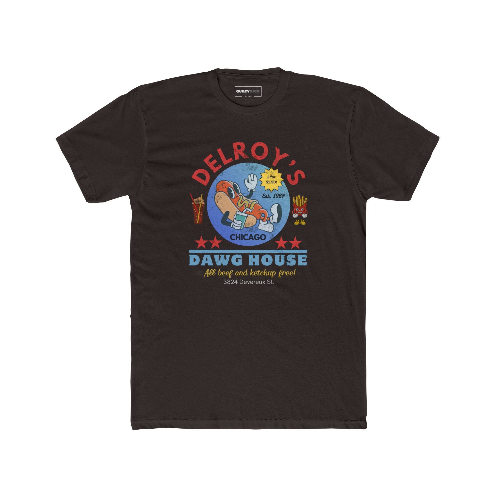 Vintage Hot Dog Restaurant Unisex Tee - Delroy's Dawg House, Chicago 1967 - Guilty Kick Apparel