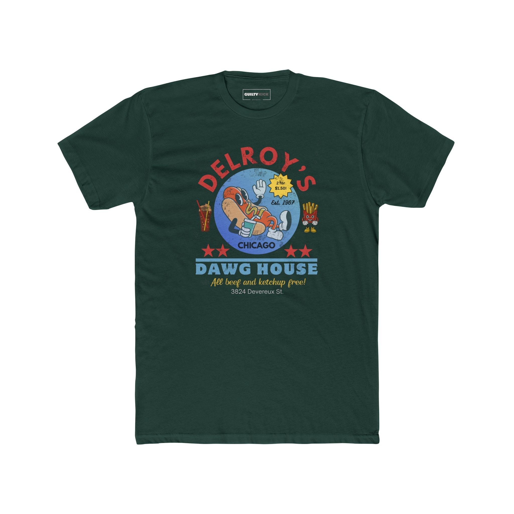 Vintage Hot Dog Restaurant Unisex Tee - Delroy's Dawg House, Chicago 1967 - Guilty Kick Apparel