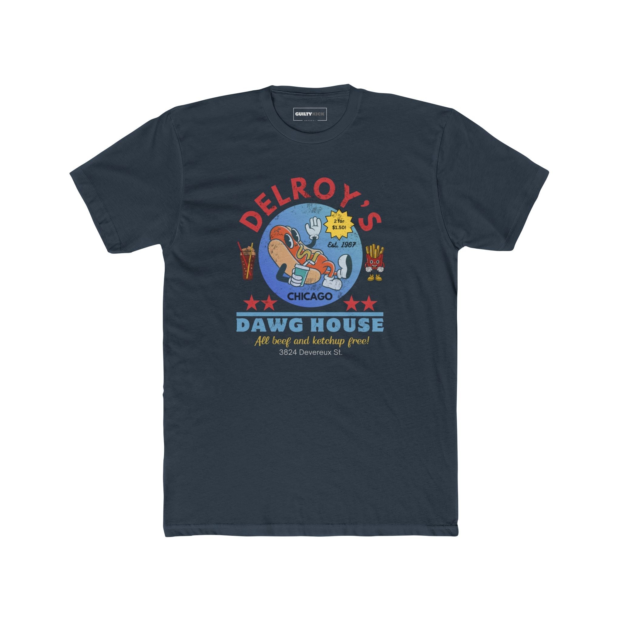 Vintage Hot Dog Restaurant Unisex Tee - Delroy's Dawg House, Chicago 1967 - Guilty Kick Apparel