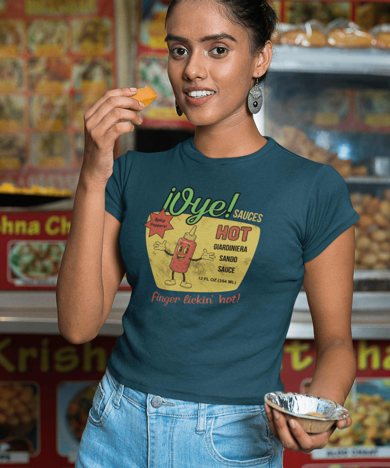 Vintage Oye! Sauces Giardiniera Hot Sando Sauce Retro Cartoon T-Shirt - Guilty Kick Apparel