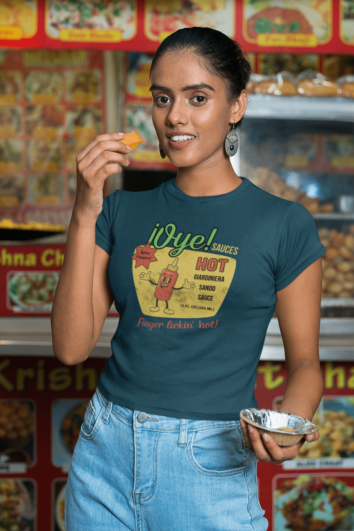 Vintage Oye! Sauces Giardiniera Hot Sando Sauce Retro Cartoon T-Shirt - Guilty Kick Apparel