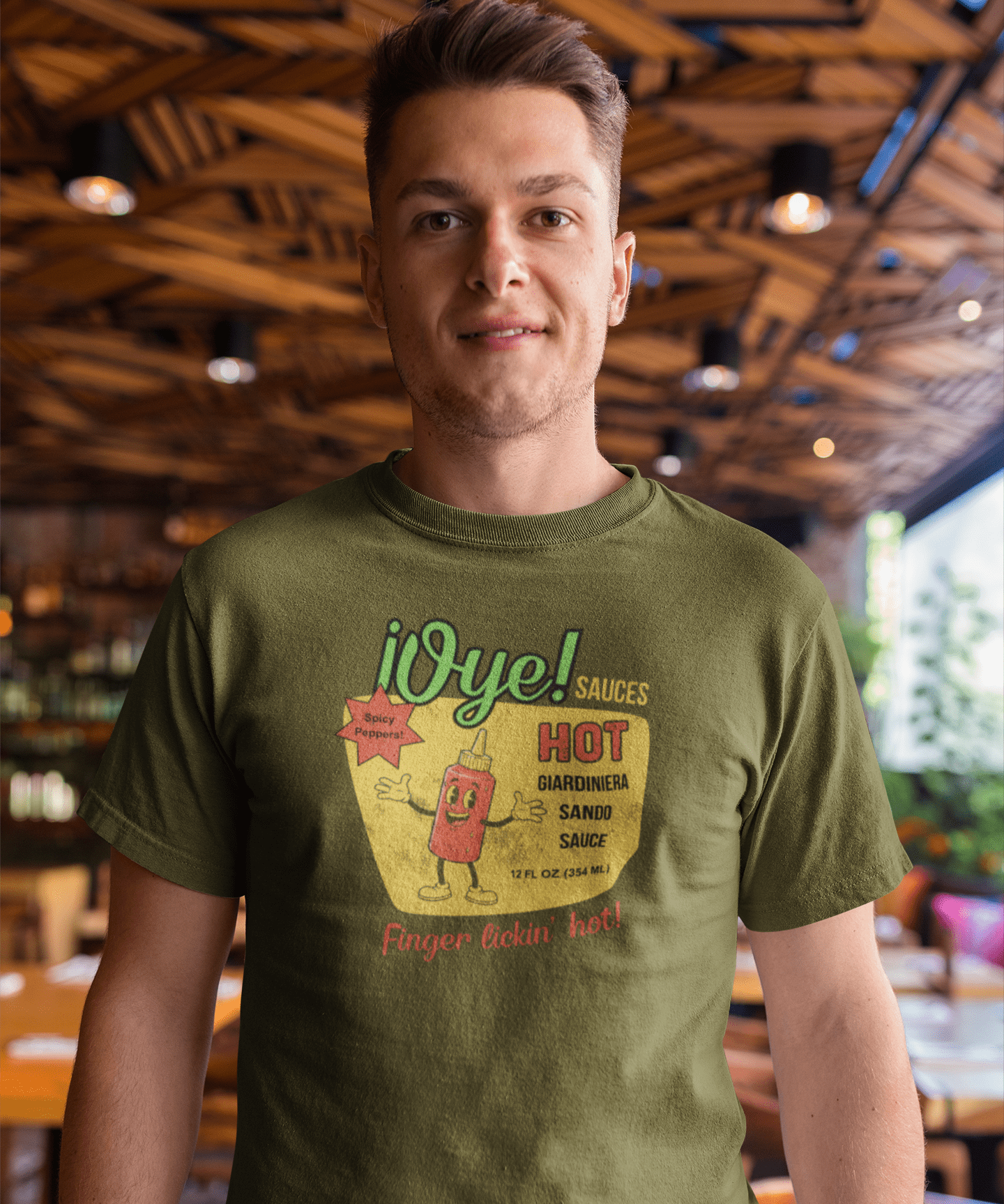 Vintage Oye! Sauces Giardiniera Hot Sando Sauce Retro Cartoon T-Shirt - Guilty Kick Apparel