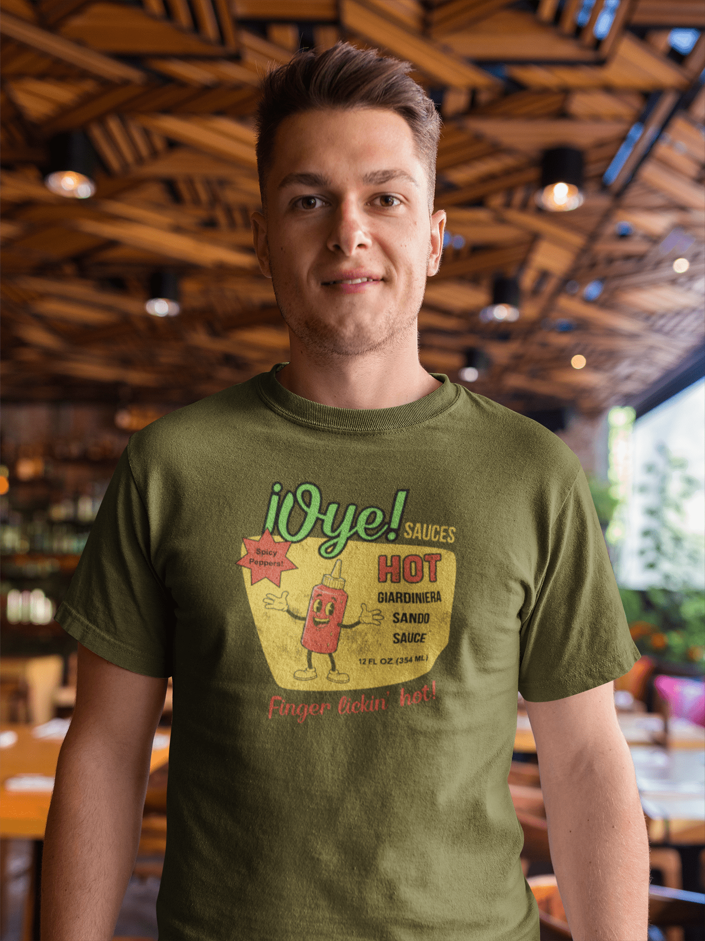 Vintage Oye! Sauces Giardiniera Hot Sando Sauce Retro Cartoon T-Shirt - Guilty Kick Apparel