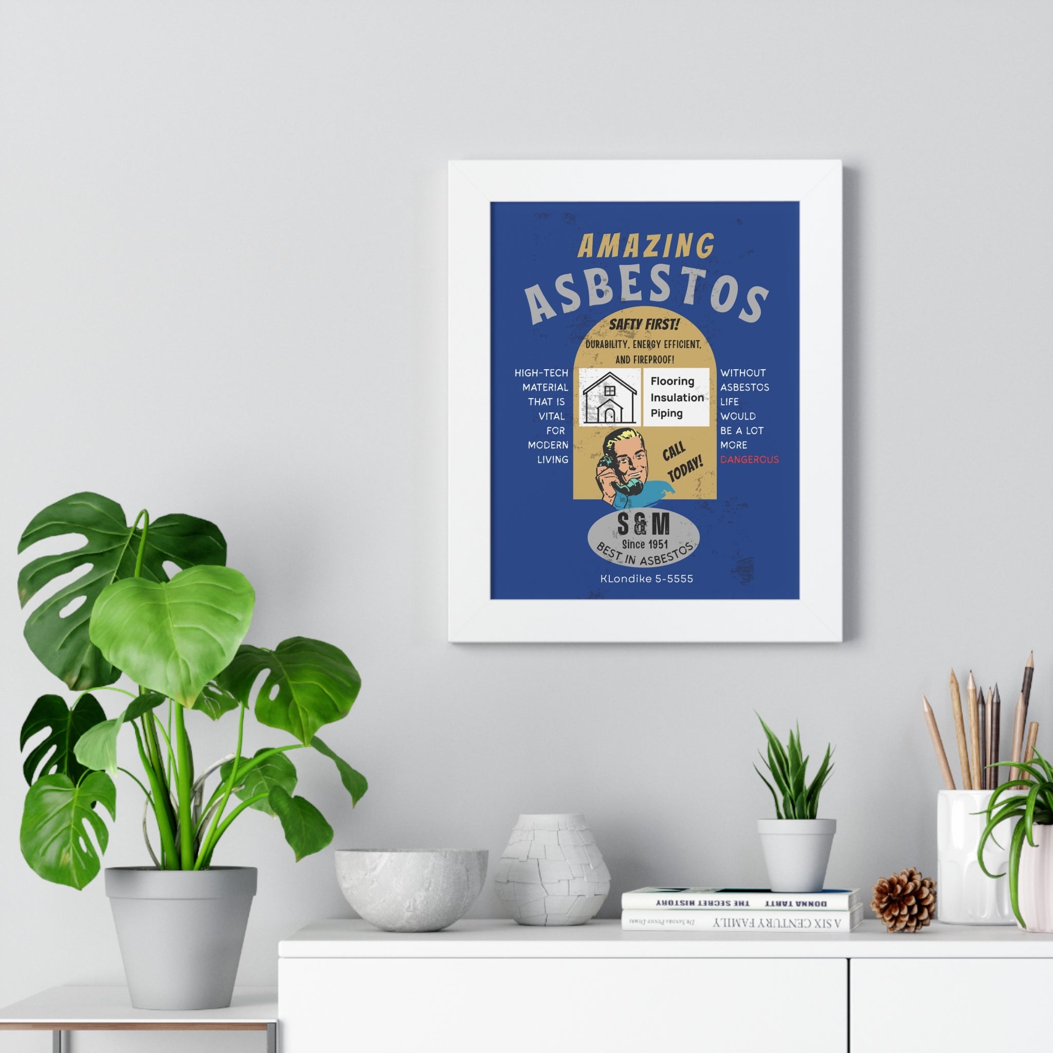Vintage Parody Asbestos Ad Framed Poster Wall Art - Guilty Kick Apparel