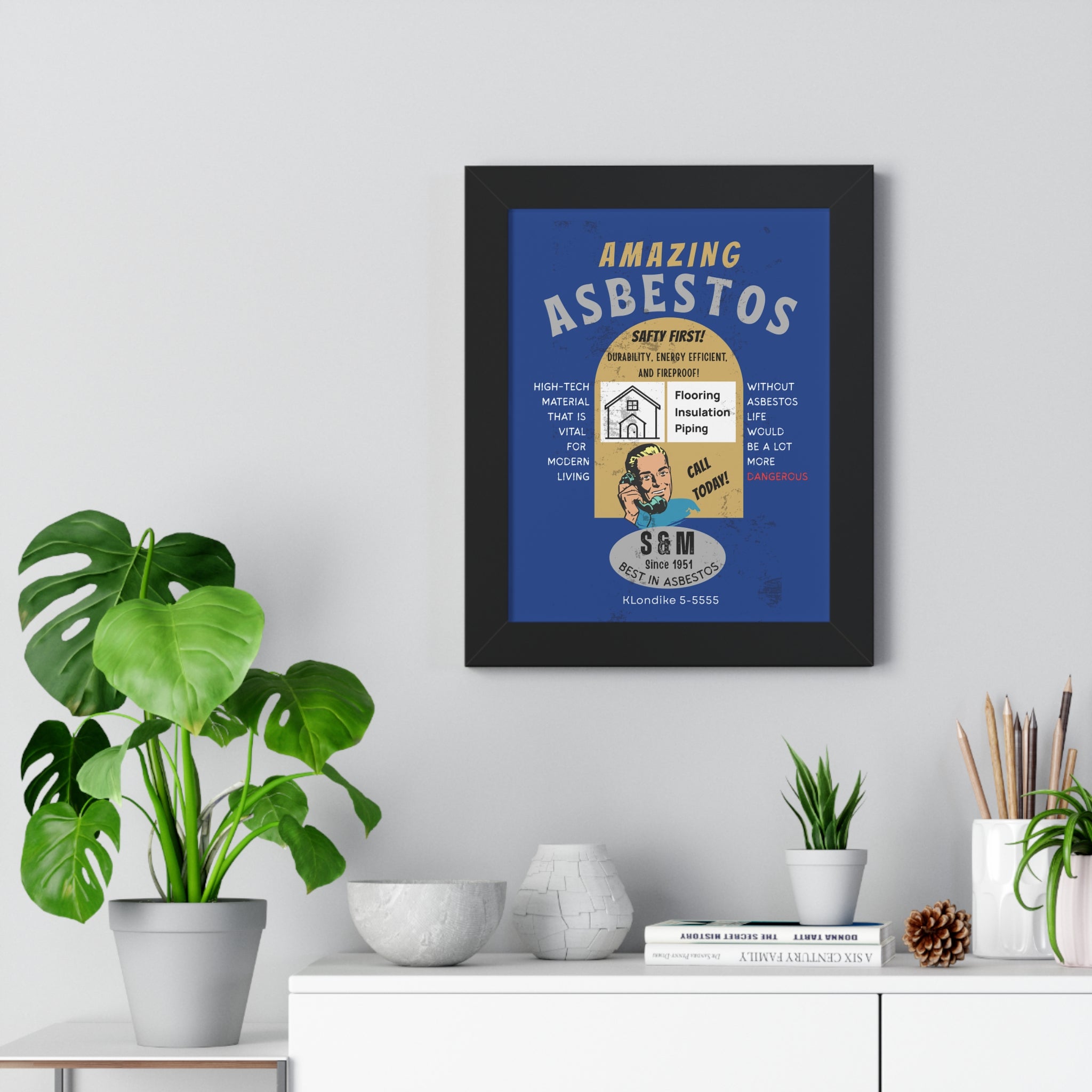 Vintage Parody Asbestos Ad Framed Poster Wall Art - Guilty Kick Apparel