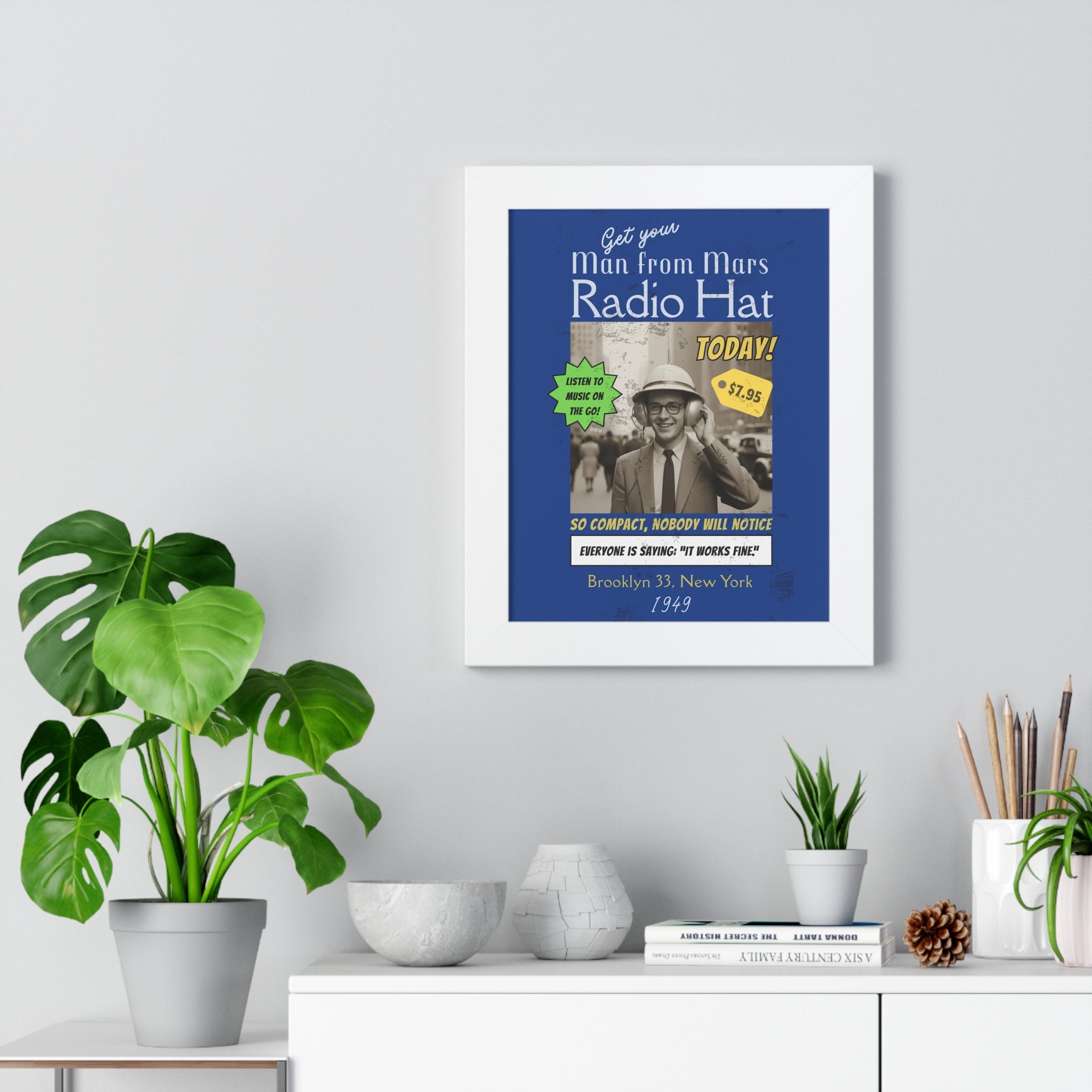 Vintage Radio Hat Man Framed Vertical Poster - Guilty Kick Apparel