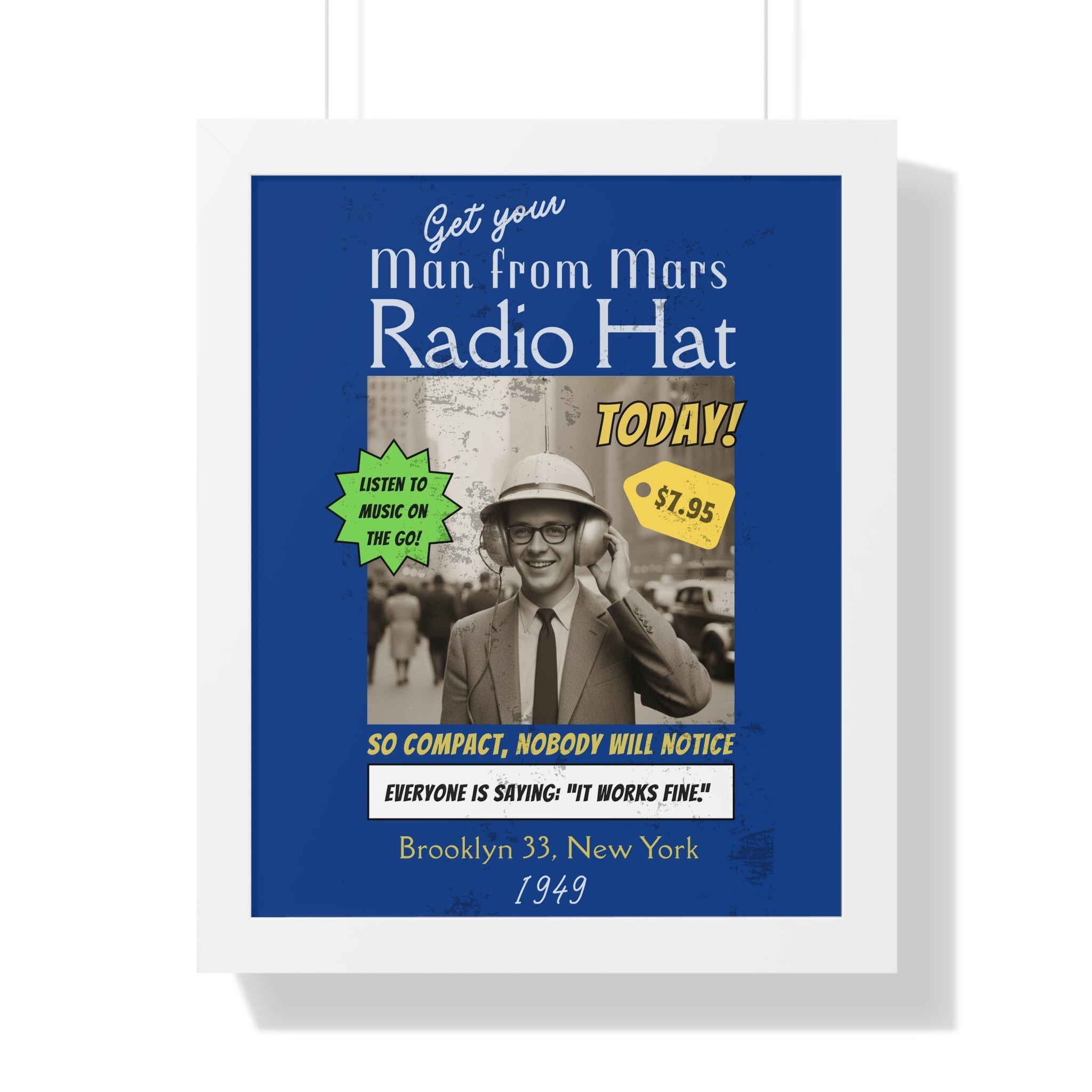 Vintage Radio Hat Man Framed Vertical Poster - Guilty Kick Apparel