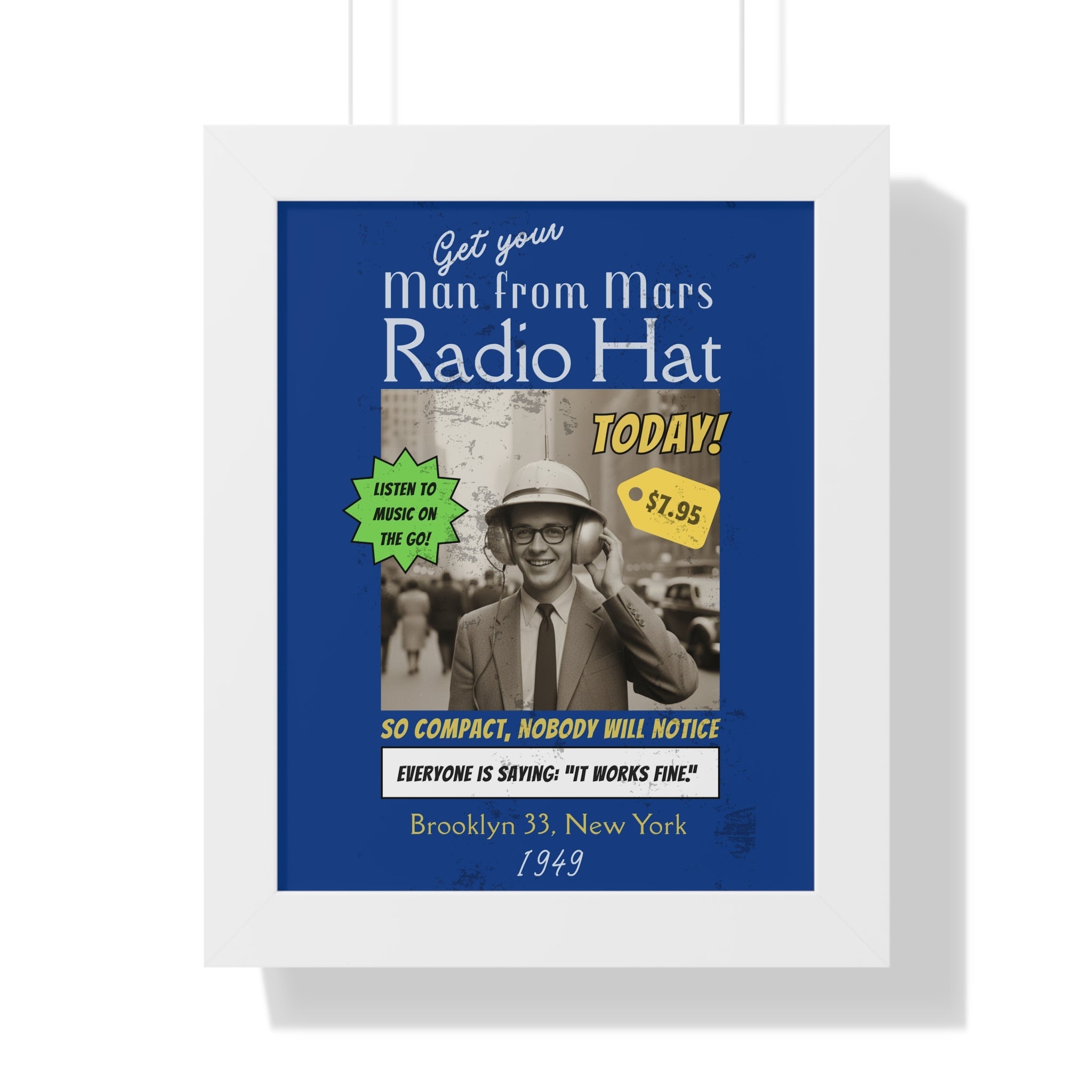 Vintage Radio Hat Man Framed Vertical Poster - Guilty Kick Apparel