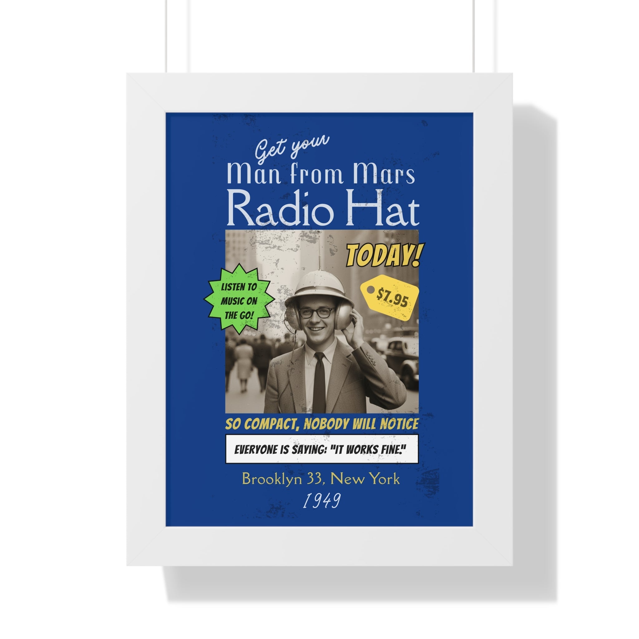 Vintage Radio Hat Man Framed Vertical Poster - Guilty Kick Apparel