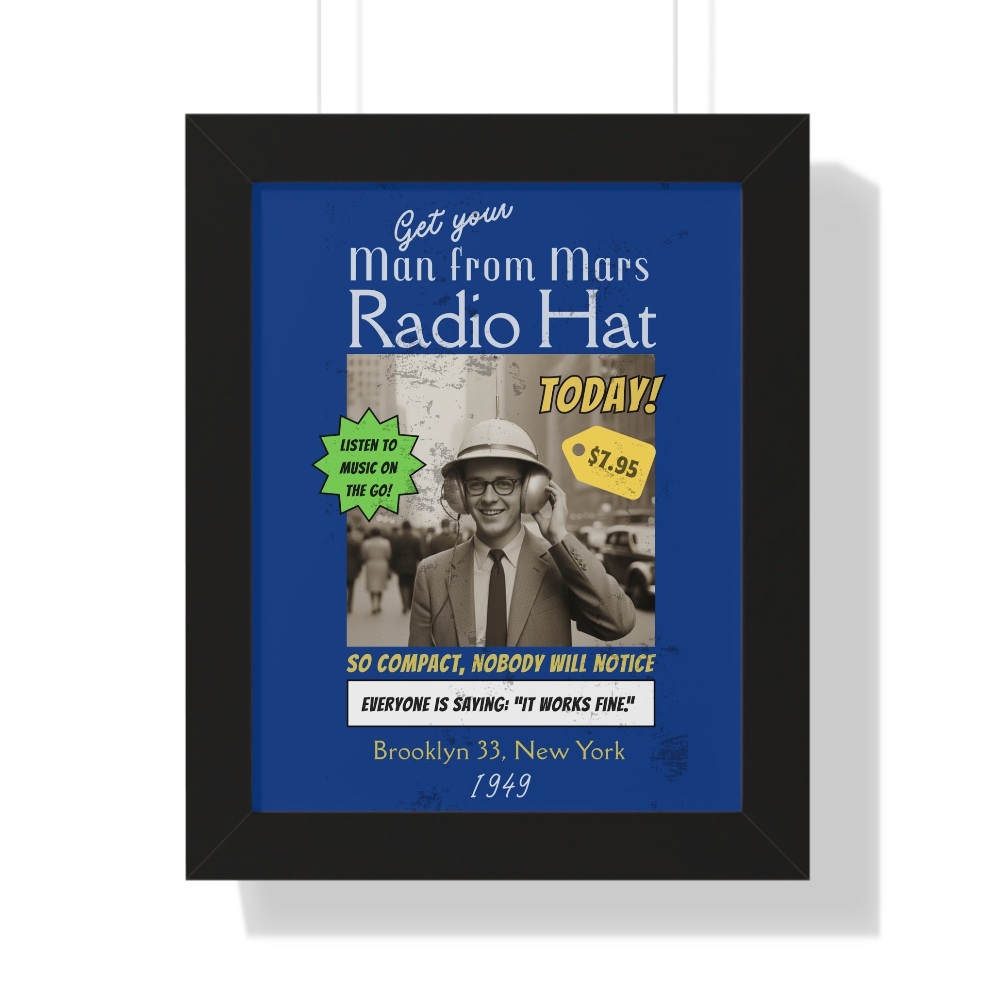 Vintage Radio Hat Man Framed Vertical Poster - Guilty Kick Apparel