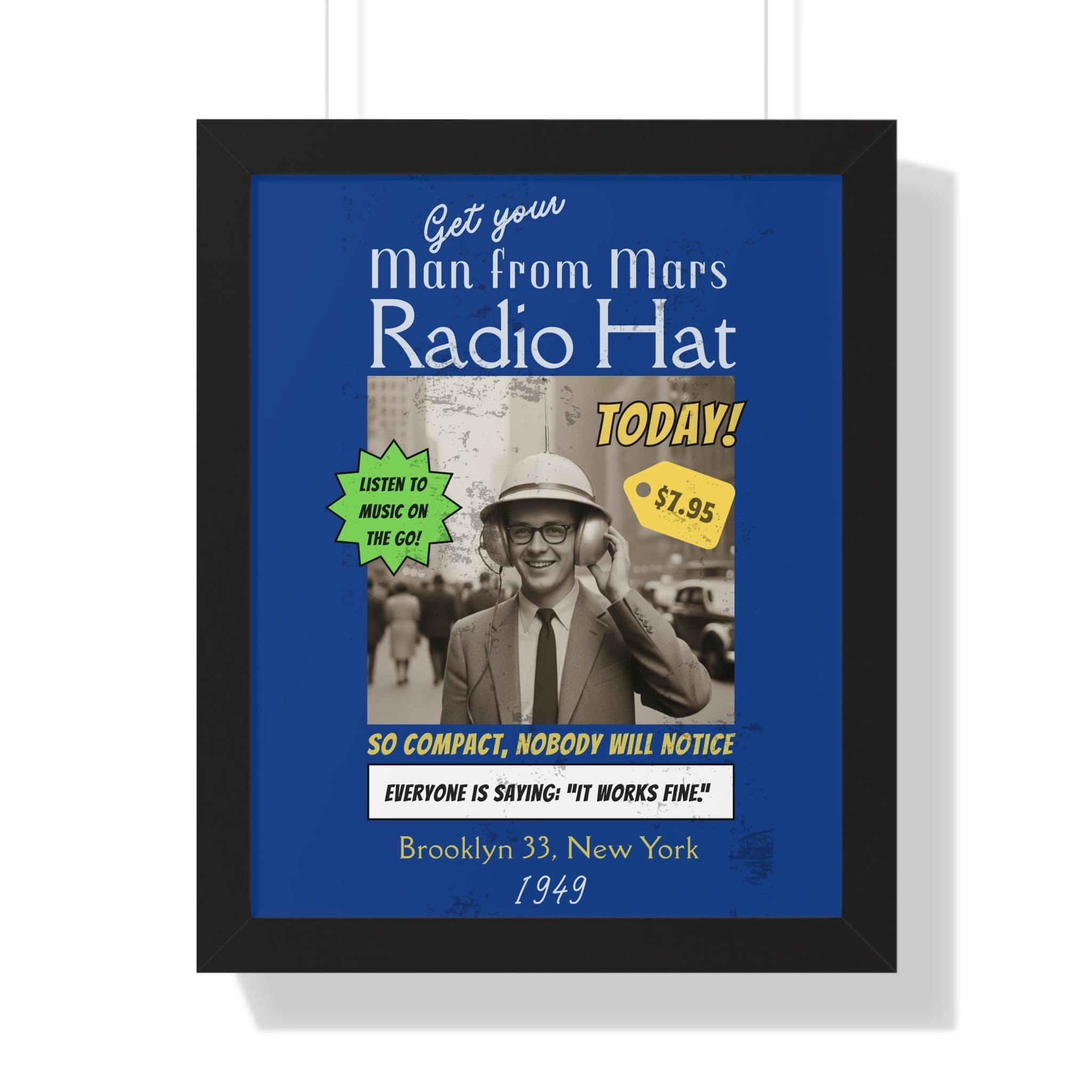 Vintage Radio Hat Man Framed Vertical Poster - Guilty Kick Apparel