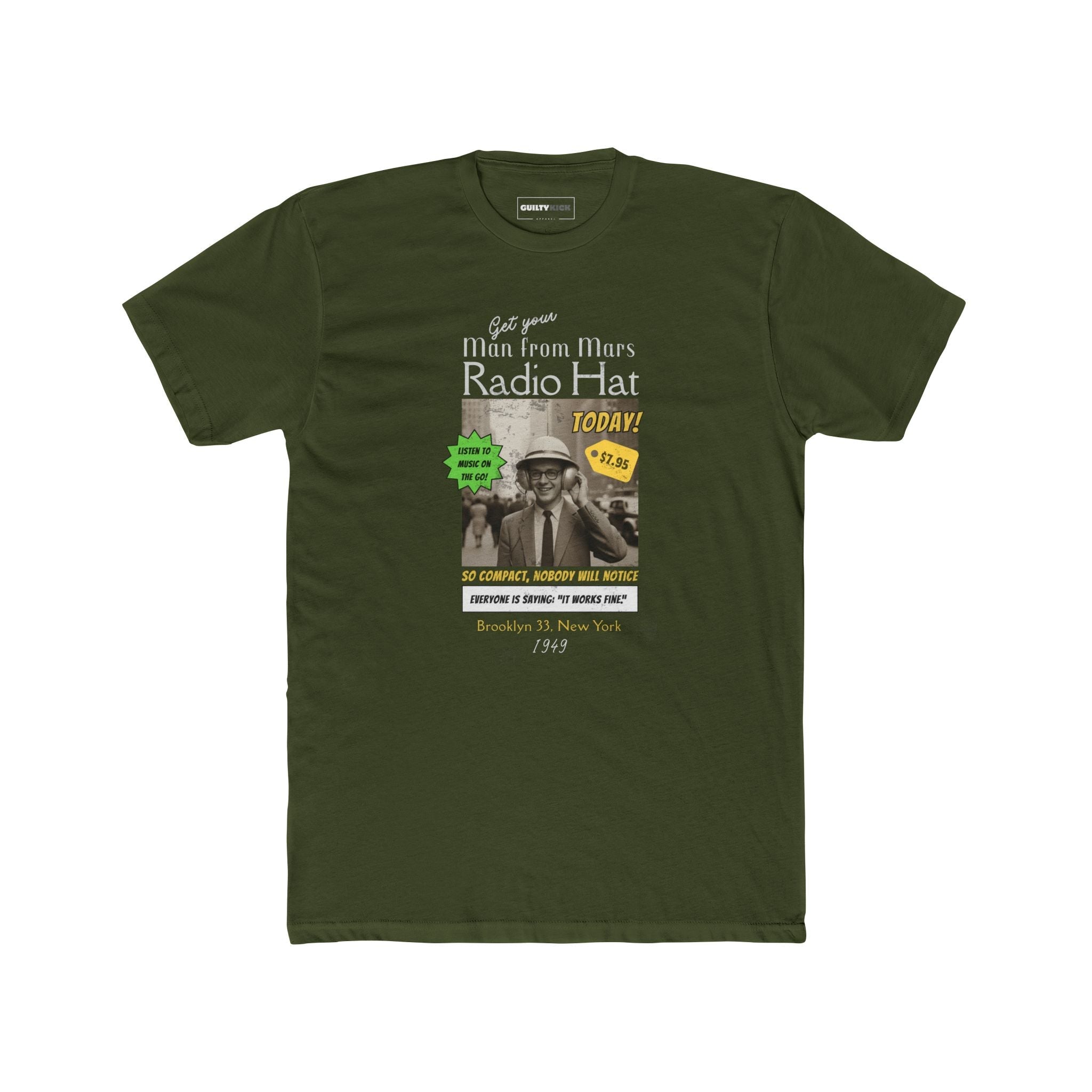 Vintage Radio Hat Man Graphic Tee, 1949 iPod Parody Shirt - Guilty Kick Apparel