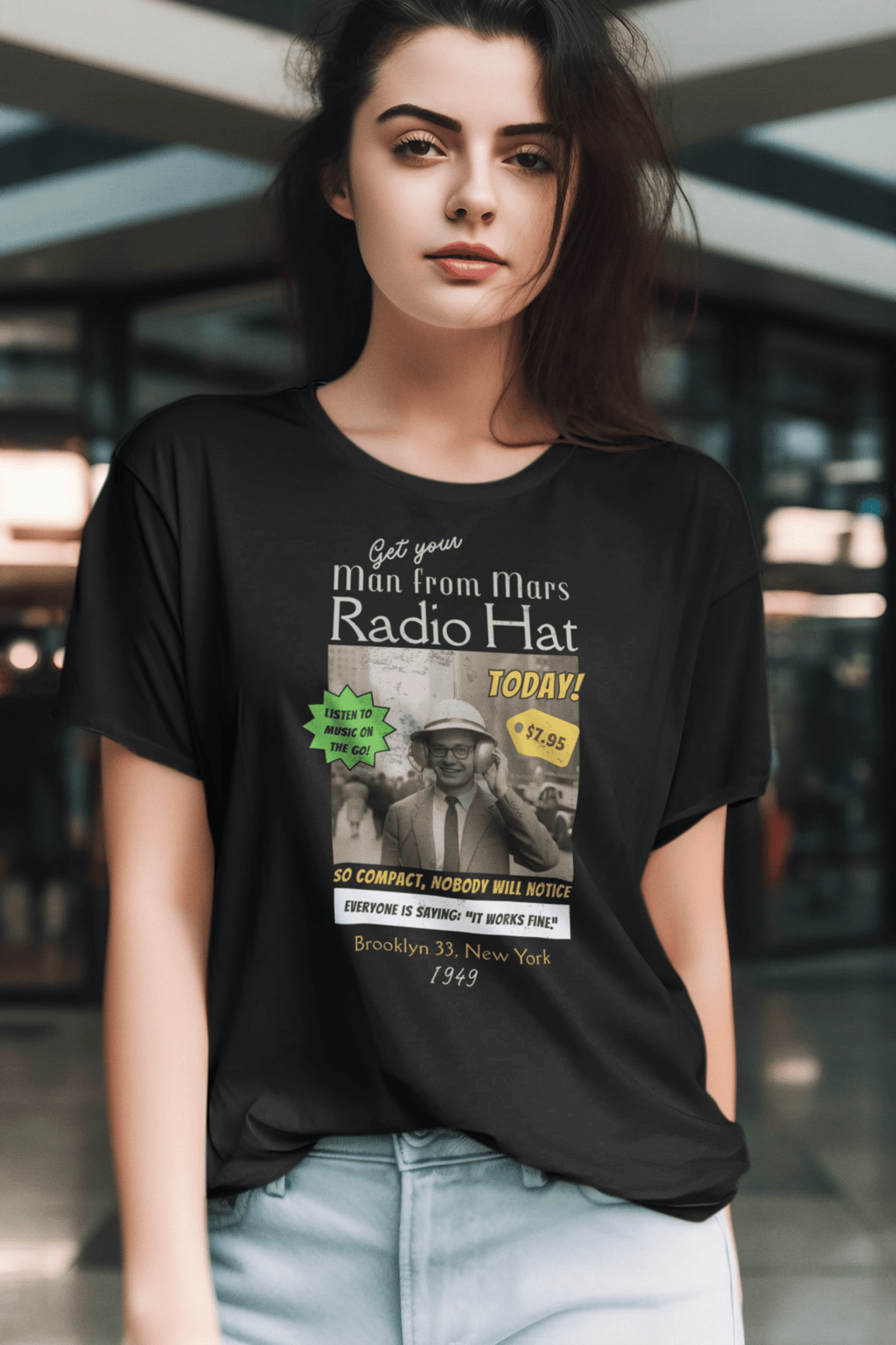 Vintage Radio Hat Man Graphic Tee, 1949 iPod Parody Shirt - Guilty Kick Apparel