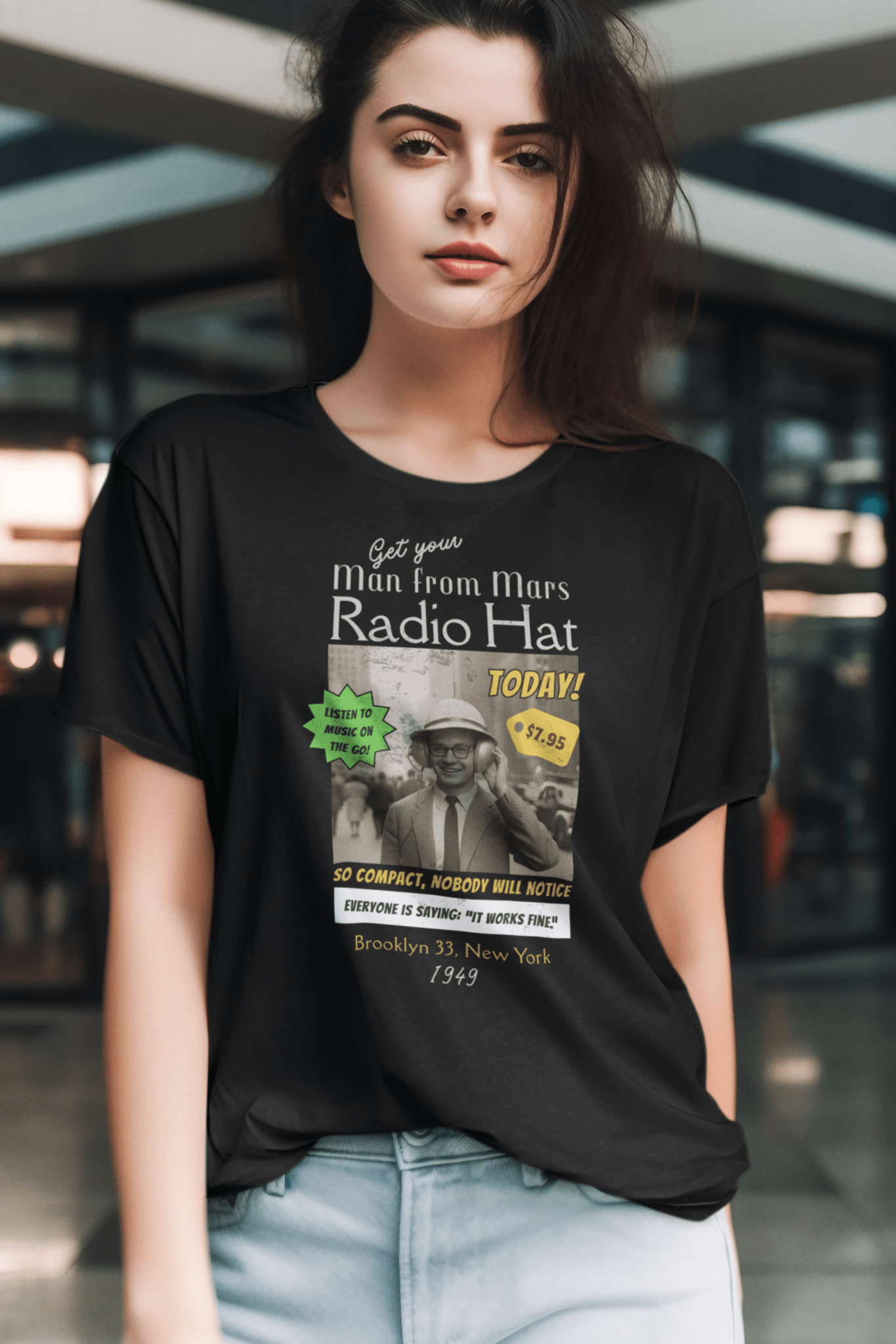Vintage Radio Hat Man Graphic Tee, 1949 iPod Parody Shirt - Guilty Kick Apparel