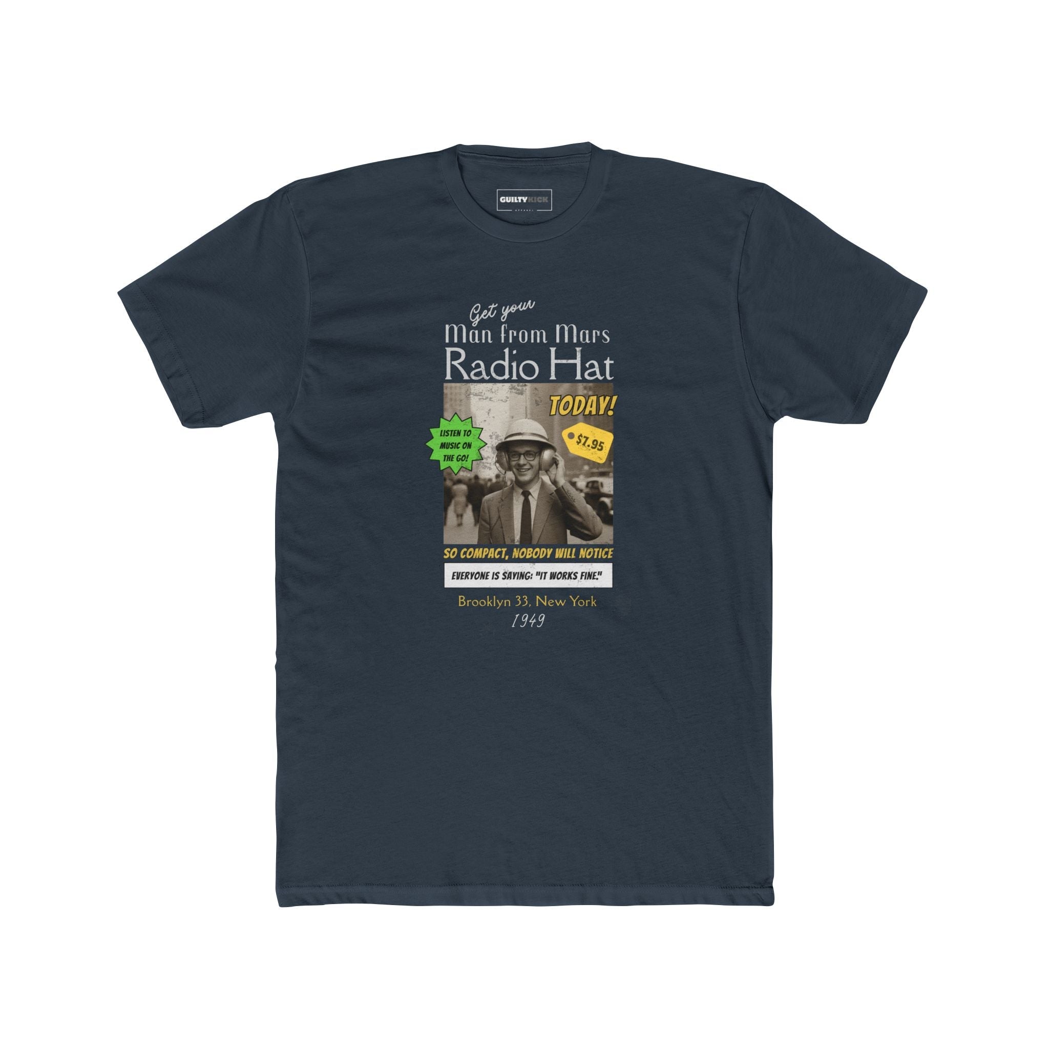 Vintage Radio Hat Man Graphic Tee, 1949 iPod Parody Shirt - Guilty Kick Apparel