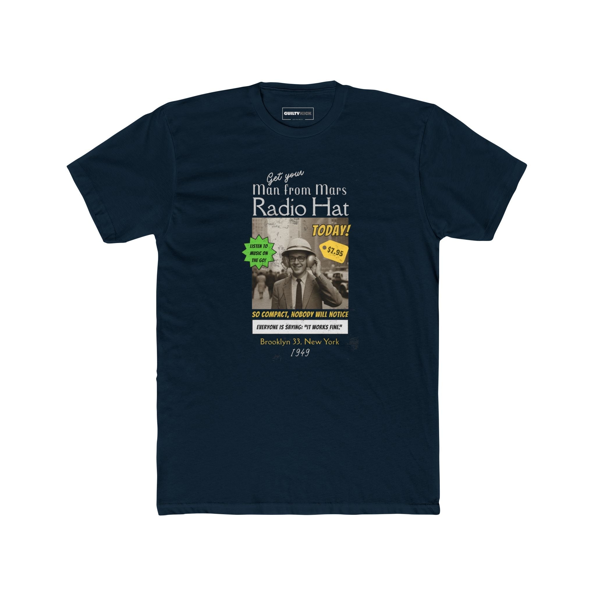 Vintage Radio Hat Man Graphic Tee, 1949 iPod Parody Shirt - Guilty Kick Apparel