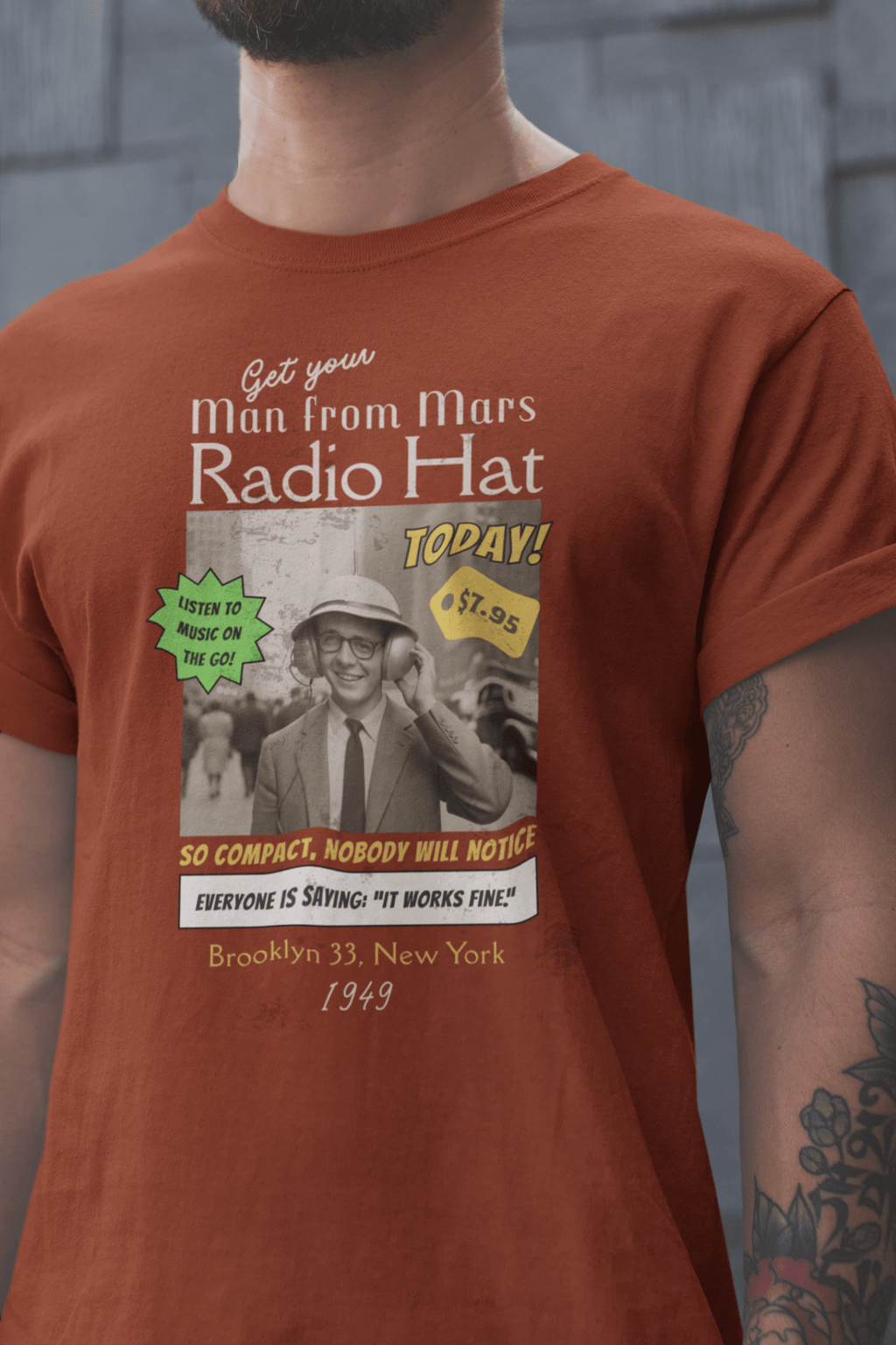 Vintage Radio Hat Man Graphic Tee, 1949 iPod Parody Shirt - Guilty Kick Apparel