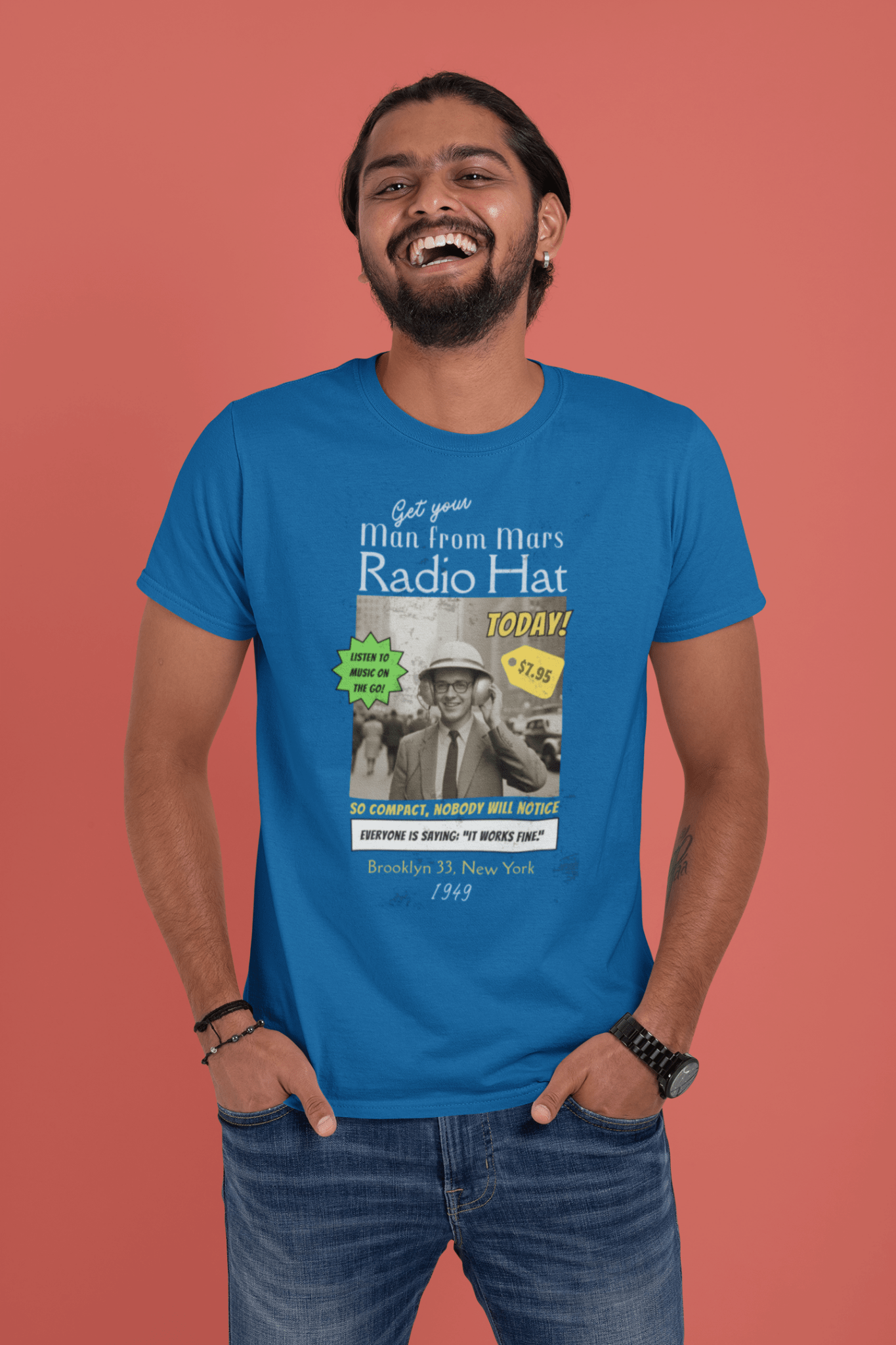 Vintage Radio Hat Man Graphic Tee, 1949 iPod Parody Shirt - Guilty Kick Apparel