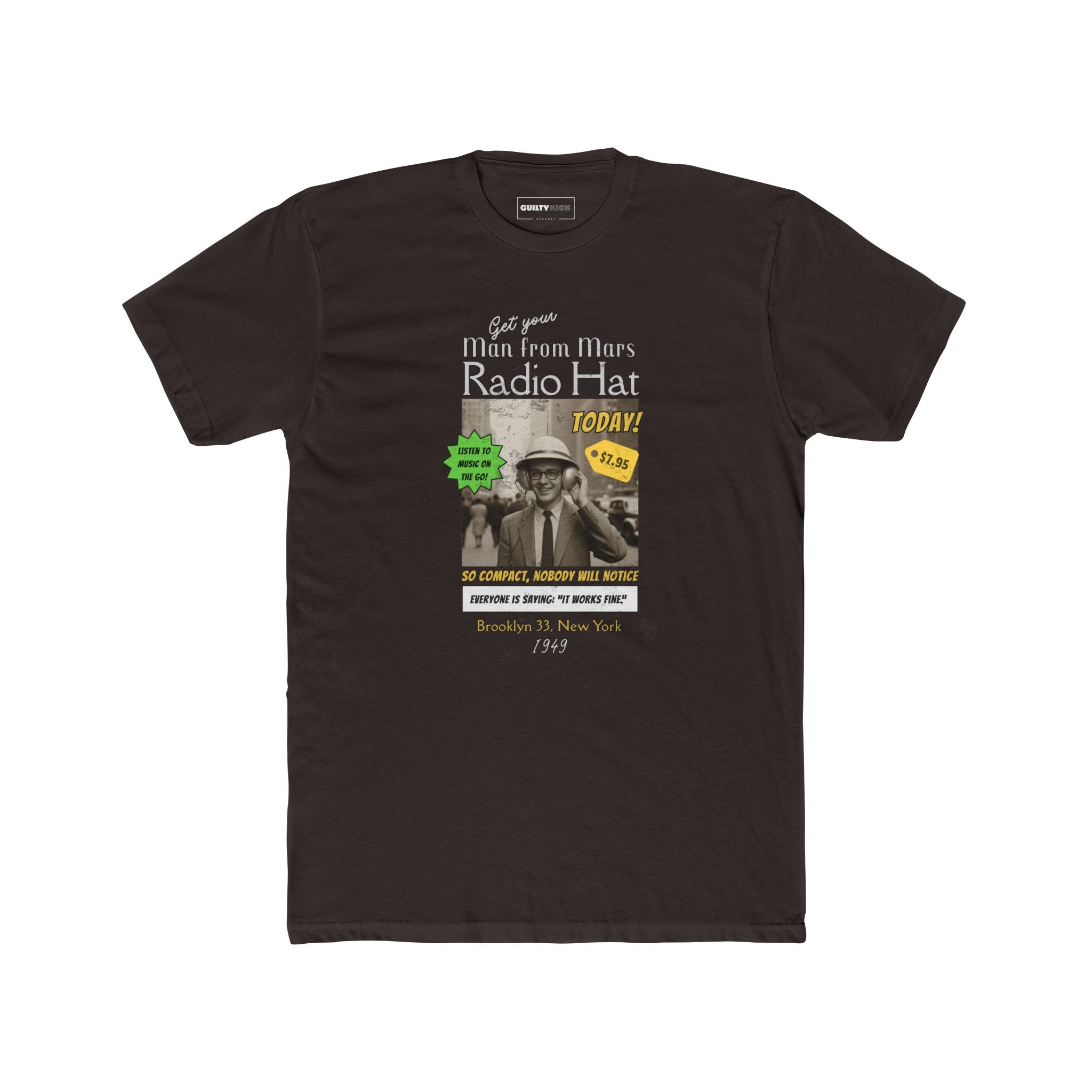 Vintage Radio Hat Man Graphic Tee, 1949 iPod Parody Shirt - Guilty Kick Apparel