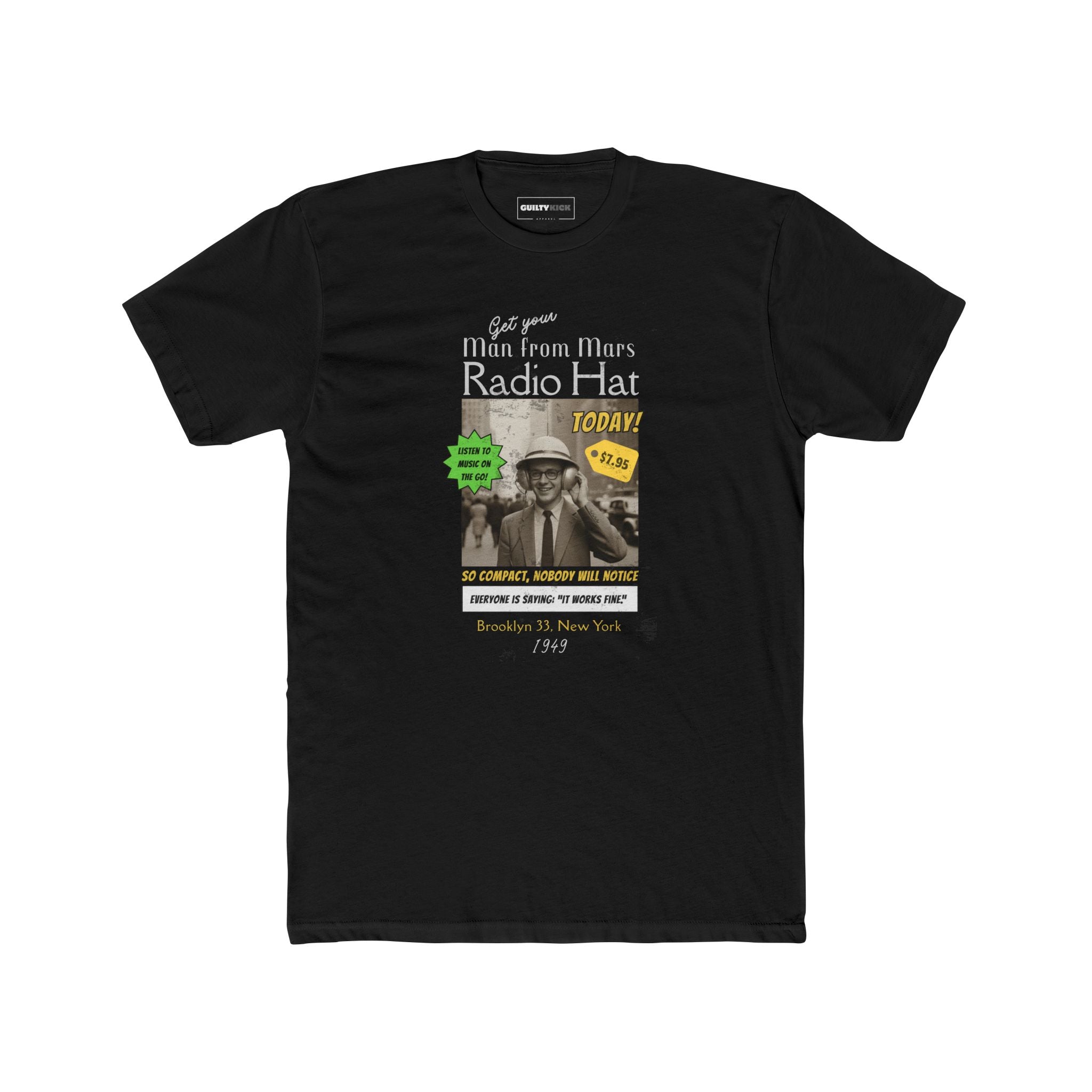 Vintage Radio Hat Man Graphic Tee, 1949 iPod Parody Shirt - Guilty Kick Apparel