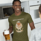 Vintage "Who's Thirsty?" Retro Beer Can Graphic T-Shirt - Guilty Kick Apparel