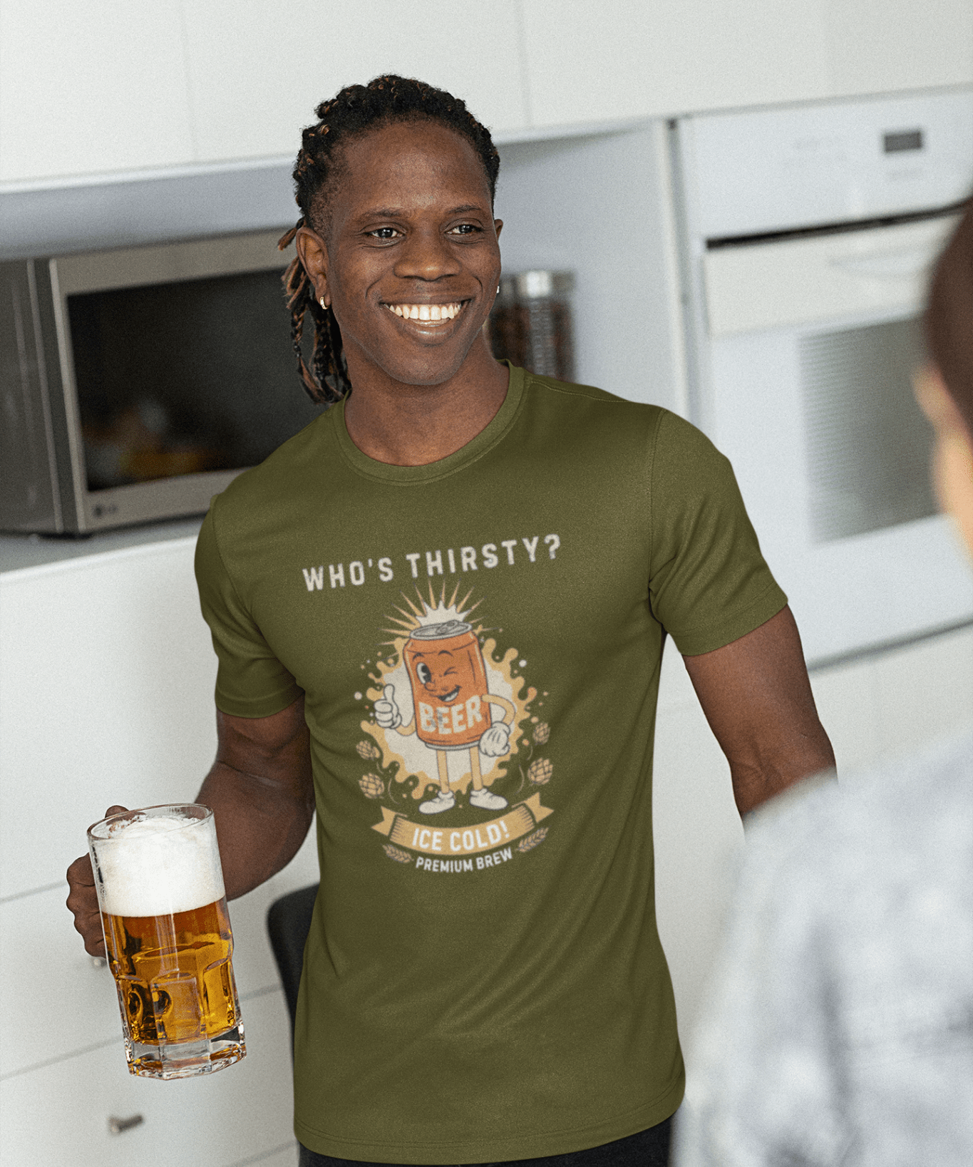 Vintage "Who's Thirsty?" Retro Beer Can Graphic T-Shirt - Guilty Kick Apparel