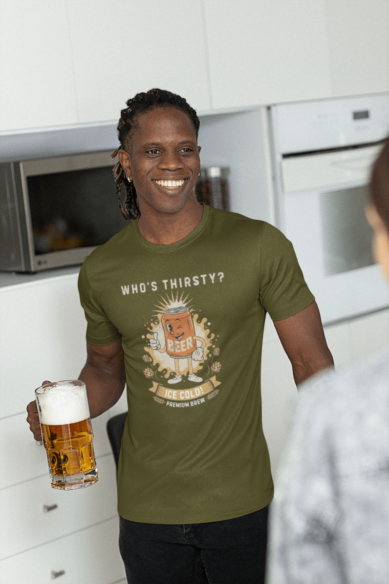 Vintage "Who's Thirsty?" Retro Beer Can Graphic T-Shirt - Guilty Kick Apparel