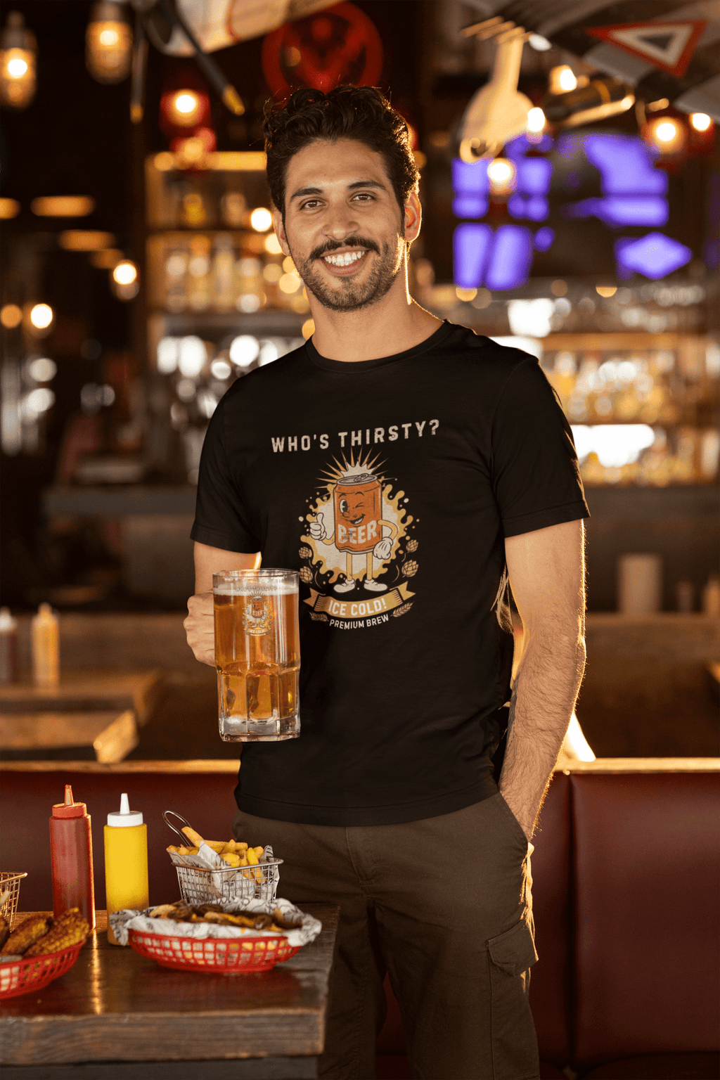 Vintage "Who's Thirsty?" Retro Beer Can Graphic T-Shirt - Guilty Kick Apparel