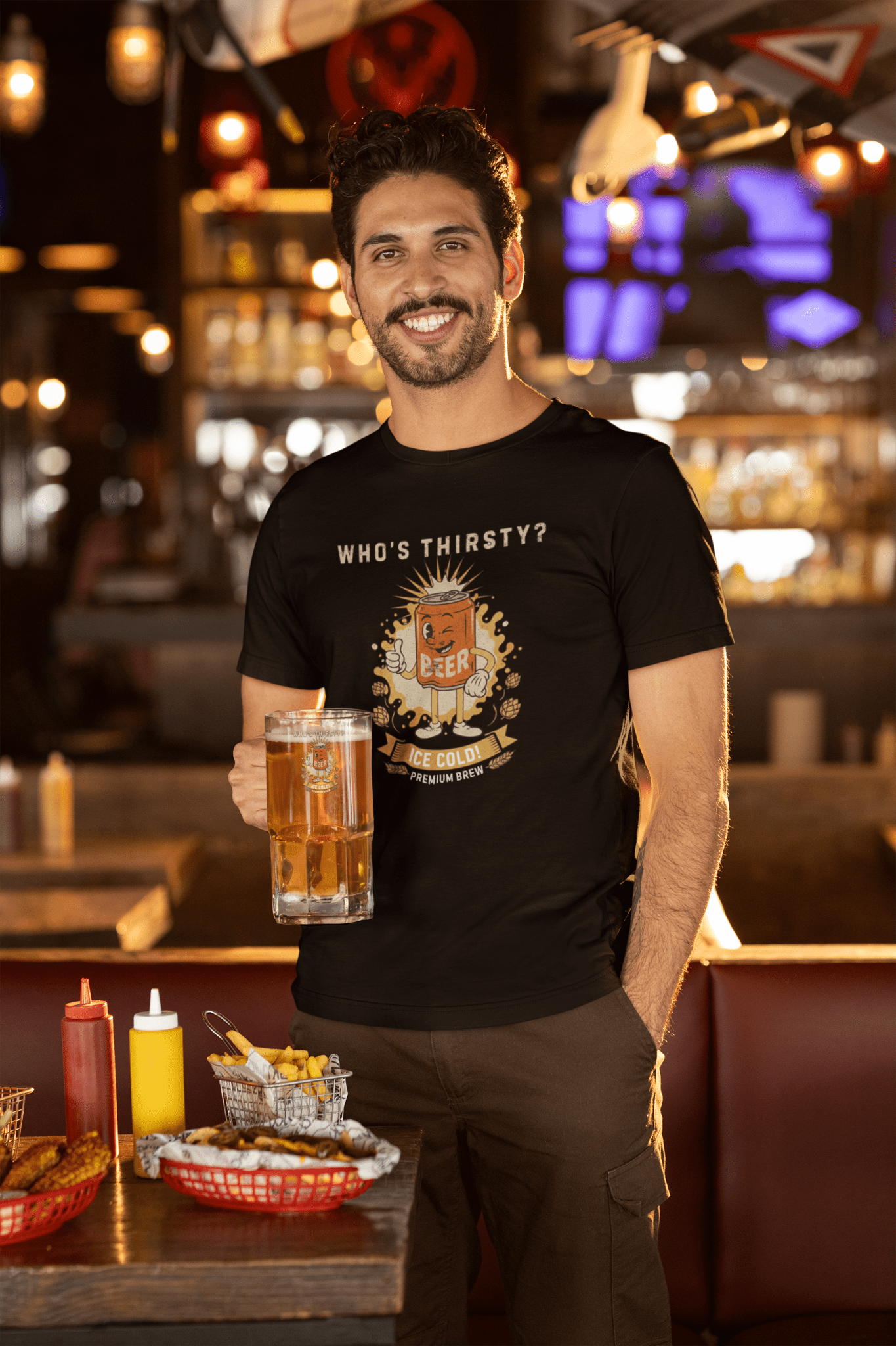 Vintage "Who's Thirsty?" Retro Beer Can Graphic T-Shirt - Guilty Kick Apparel