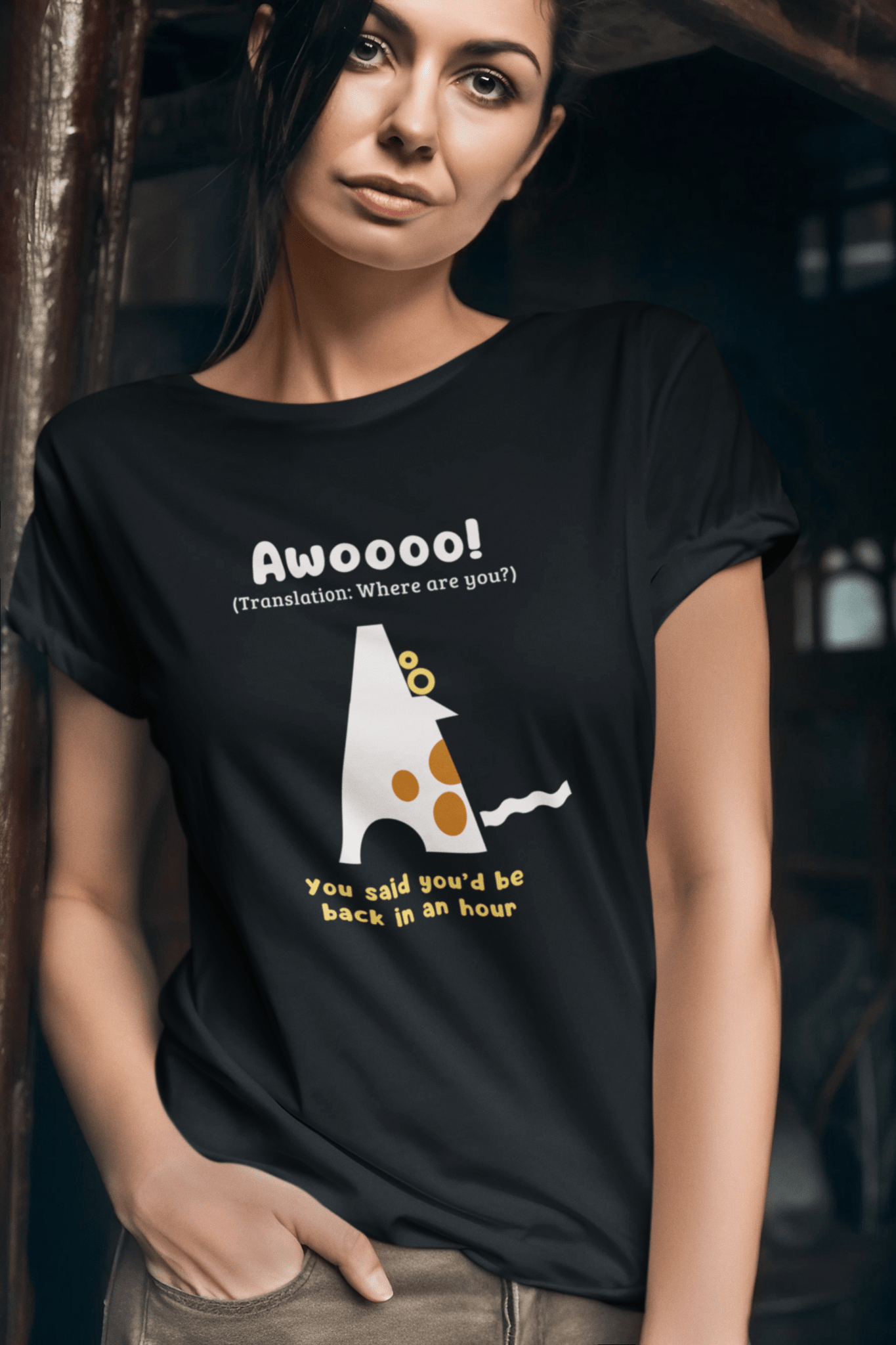 Where Are You? Howling Dog Minimalist Tee Separation Anxiety Satire Graphic Shirt - Guilty Kick Apparel