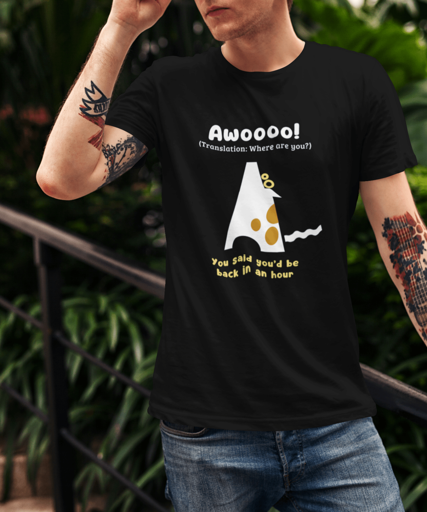 Where Are You? Howling Dog Minimalist Tee Separation Anxiety Satire Graphic Shirt - Guilty Kick Apparel