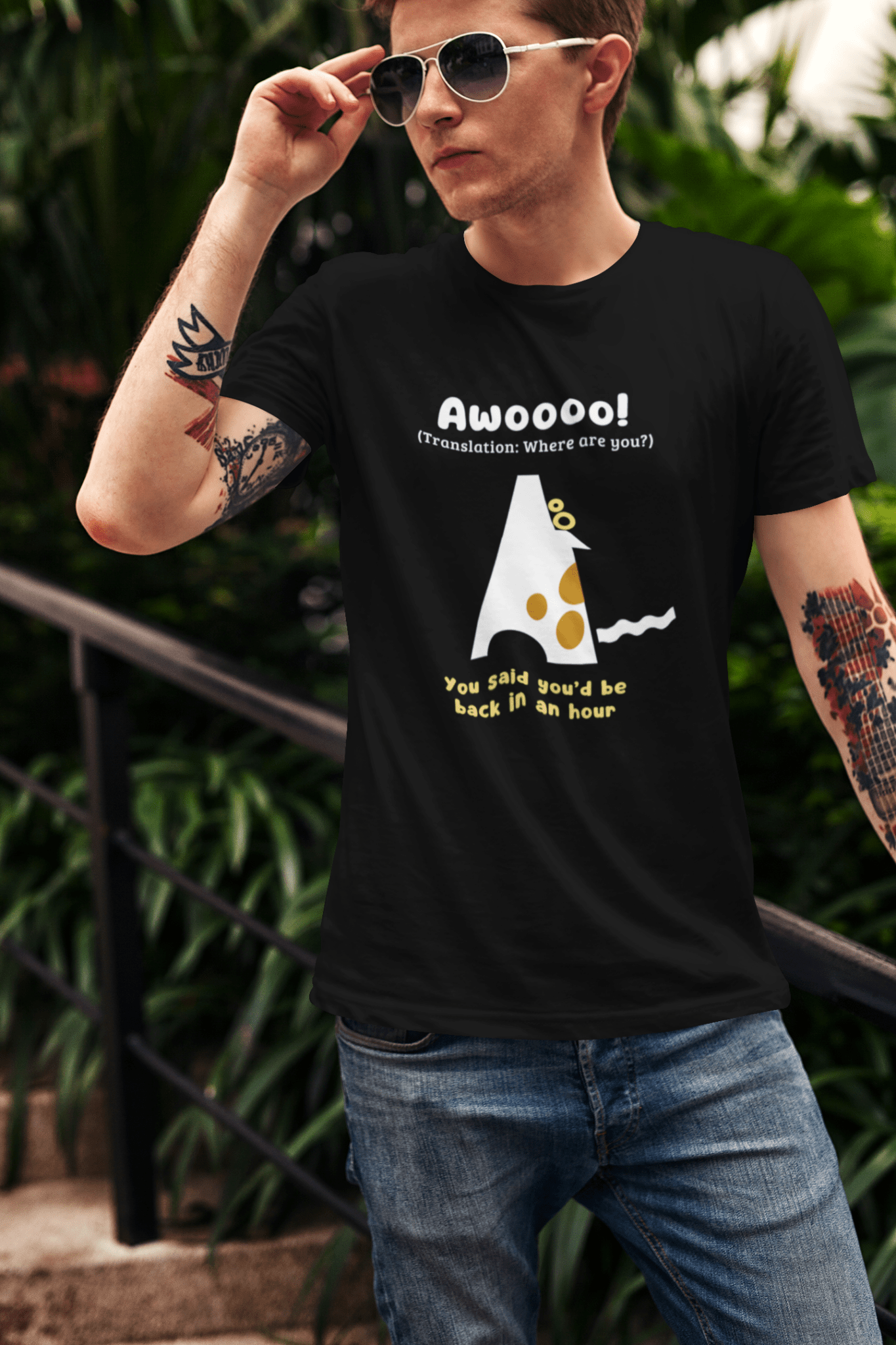 Where Are You? Howling Dog Minimalist Tee Separation Anxiety Satire Graphic Shirt - Guilty Kick Apparel