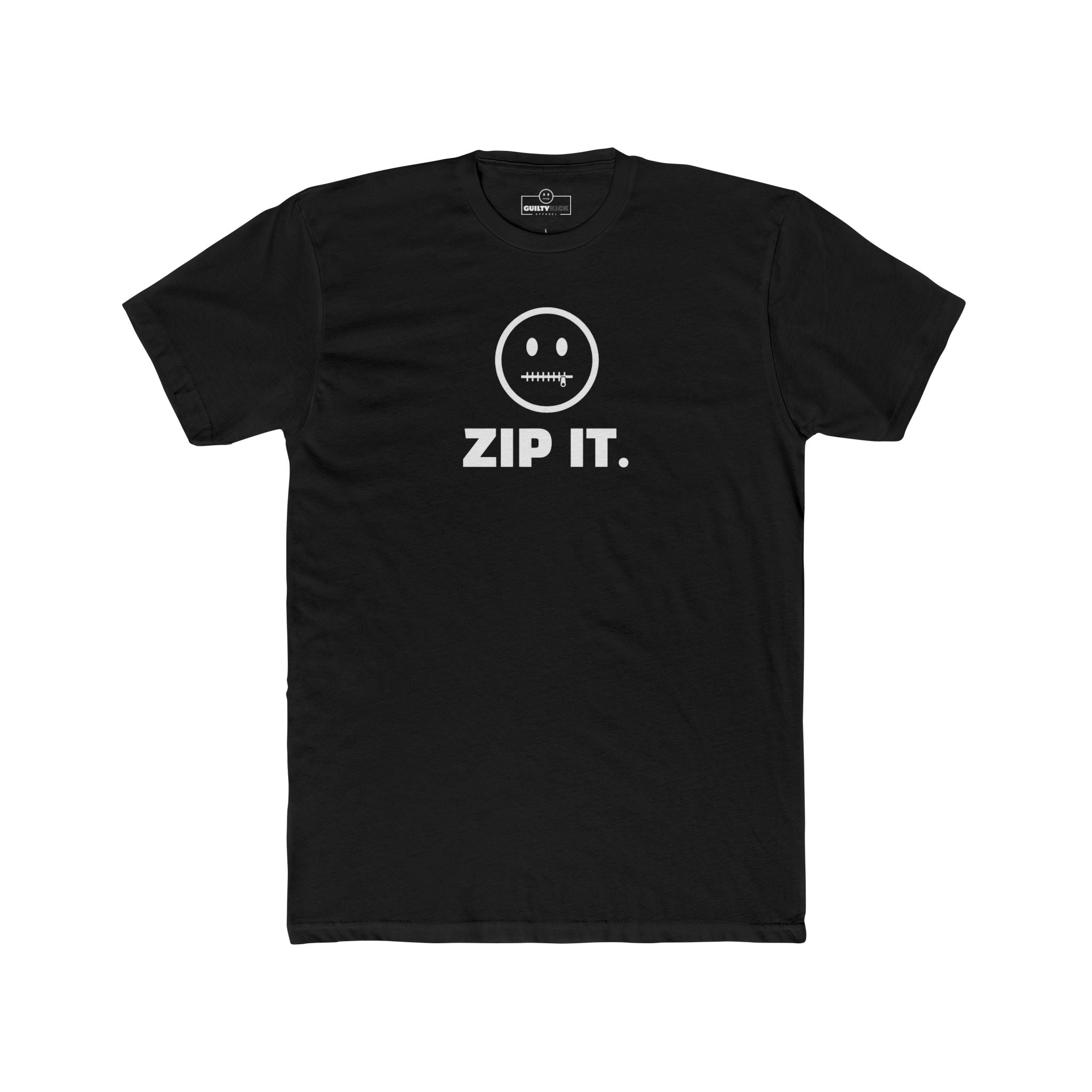 ZIP IT. Zipper Mouth Smiley Face T-Shirt Funny Sarcastic Graphic Tee | Guilty Kick Branded - Guilty Kick Apparel