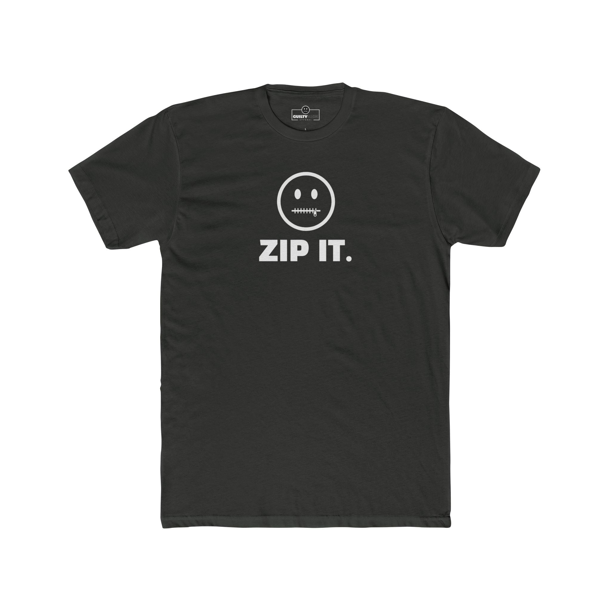 ZIP IT. Zipper Mouth Smiley Face T-Shirt Funny Sarcastic Graphic Tee | Guilty Kick Branded - Guilty Kick Apparel