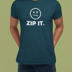 ZIP IT. Zipper Mouth Smiley Face T-Shirt Funny Sarcastic Graphic Tee | Guilty Kick Branded - Guilty Kick Apparel